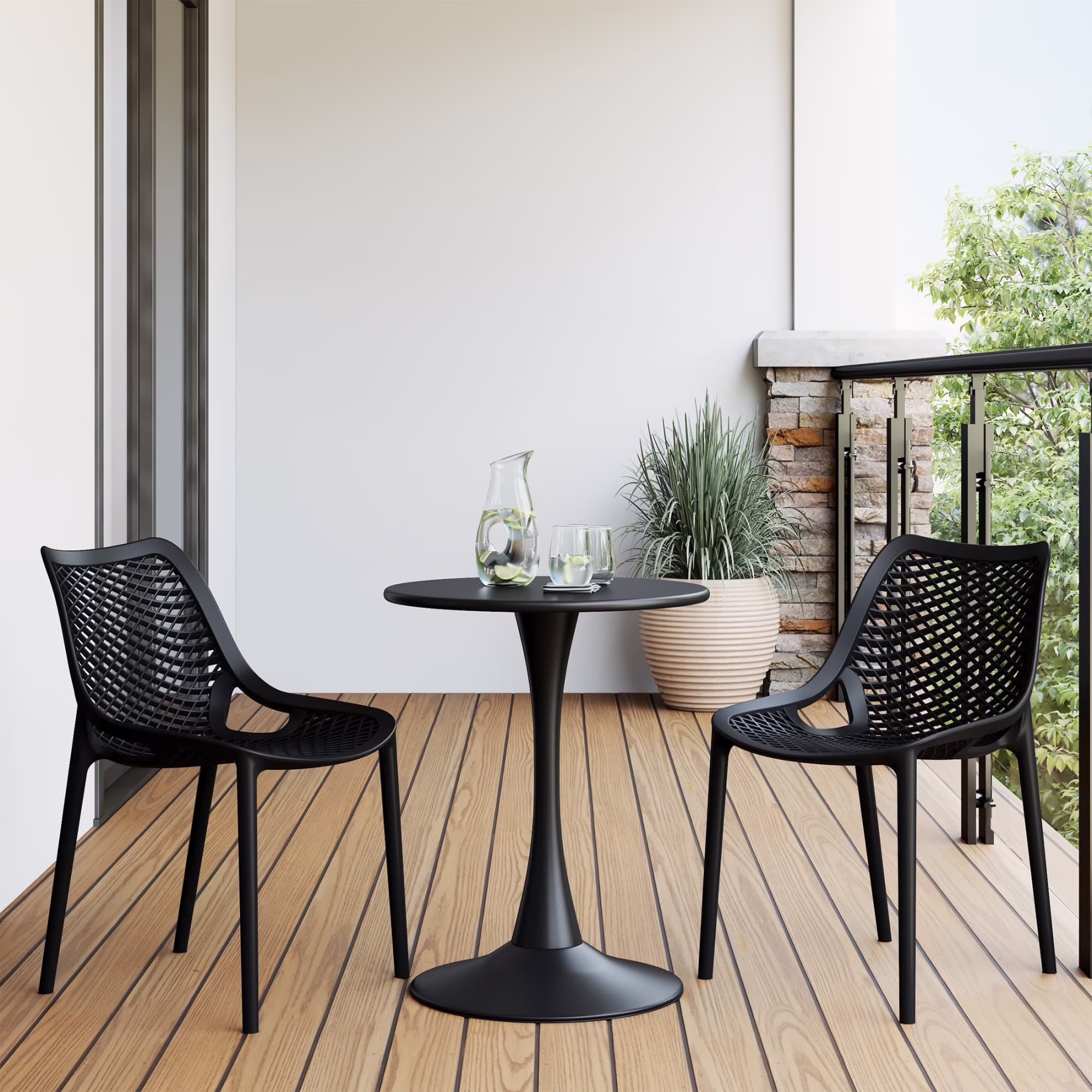 WestinTrends Playa 3-Piece Outdoor Round Metal Dining Table Set And Stackable Resin Patio Dining Side Chairs, Olive Green - Image 7