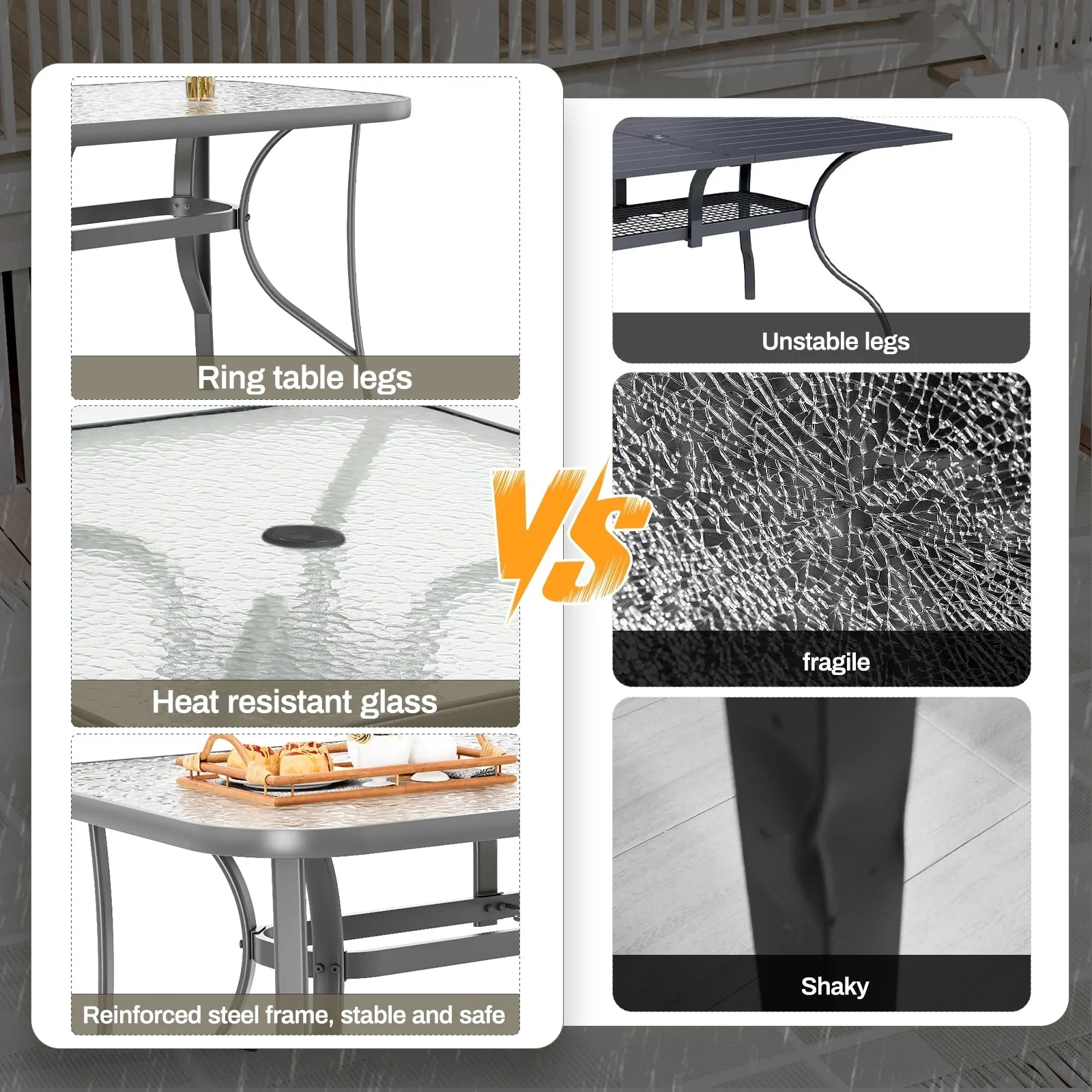 Arlopu Rectangular Patio Dining Table With 5mm Tempered Glass Top - Image 4 Arlopu Rectangular Patio Dining Table With 5mm Tempered Glass Top - Image 4