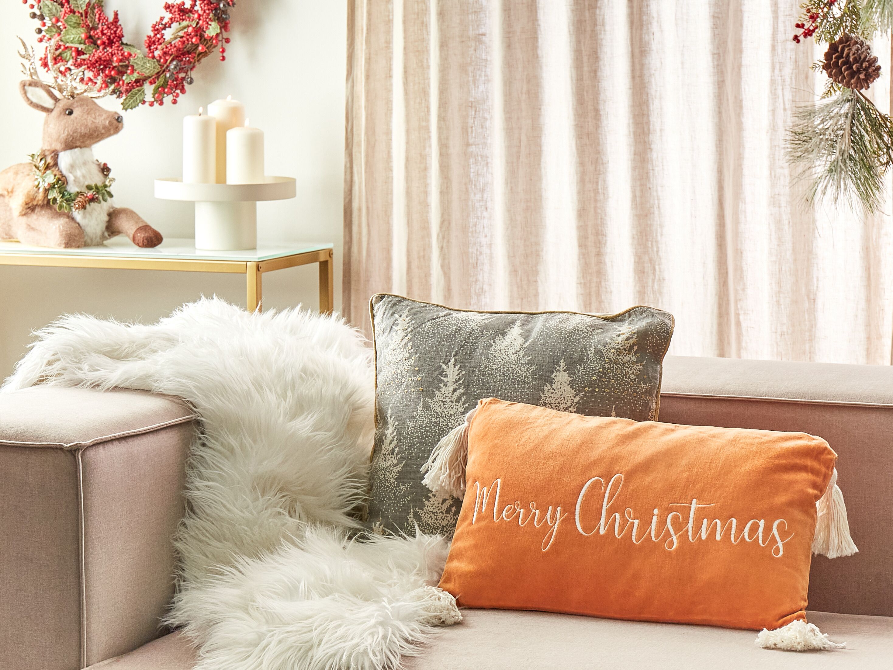 Throw Cushion LITHOPS Velvet 30 x 50 cm Orange Christmas Motif