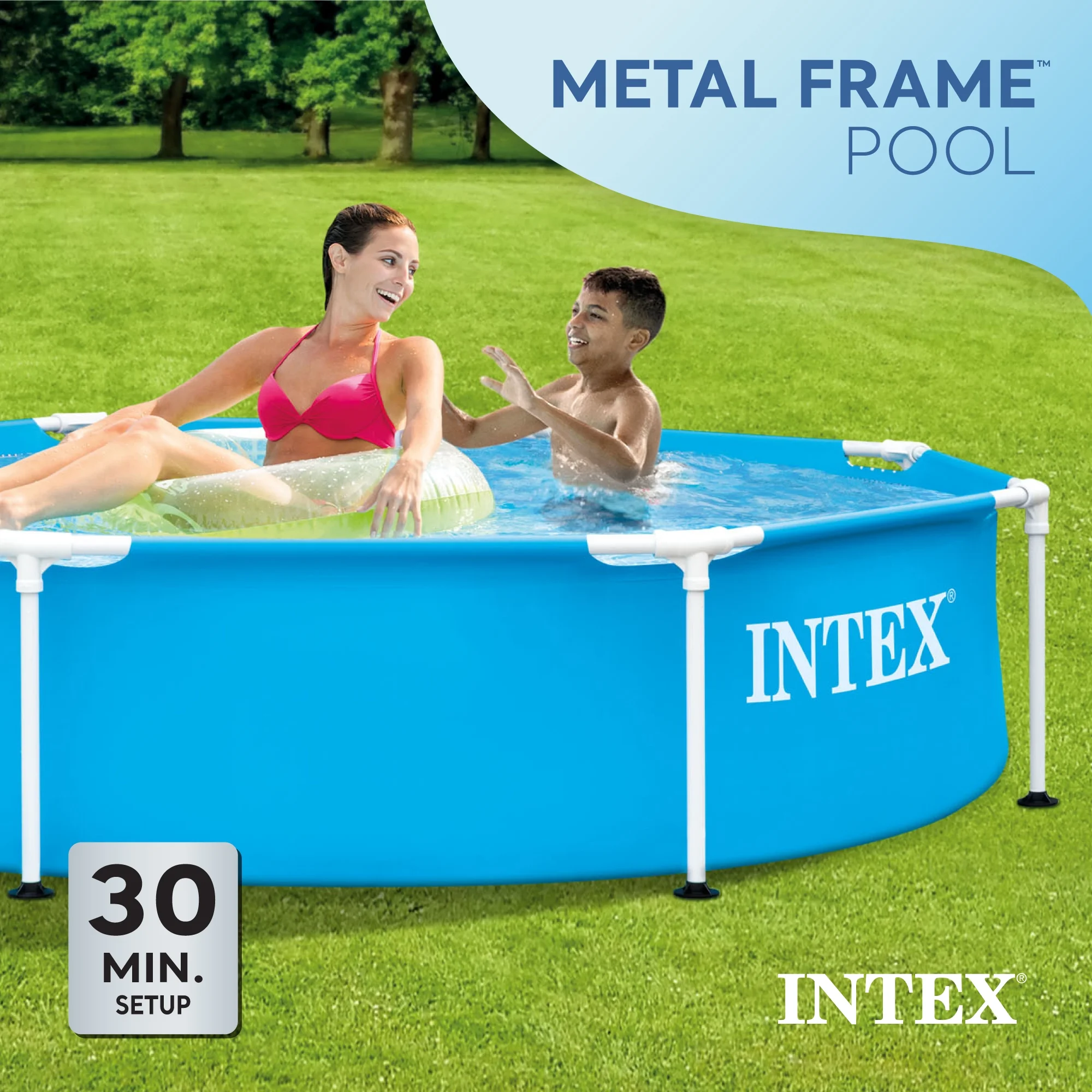 INTEX Round Metal Frame 8ft x 20in Above Ground Swimming Pool Set, Blue - Image 3