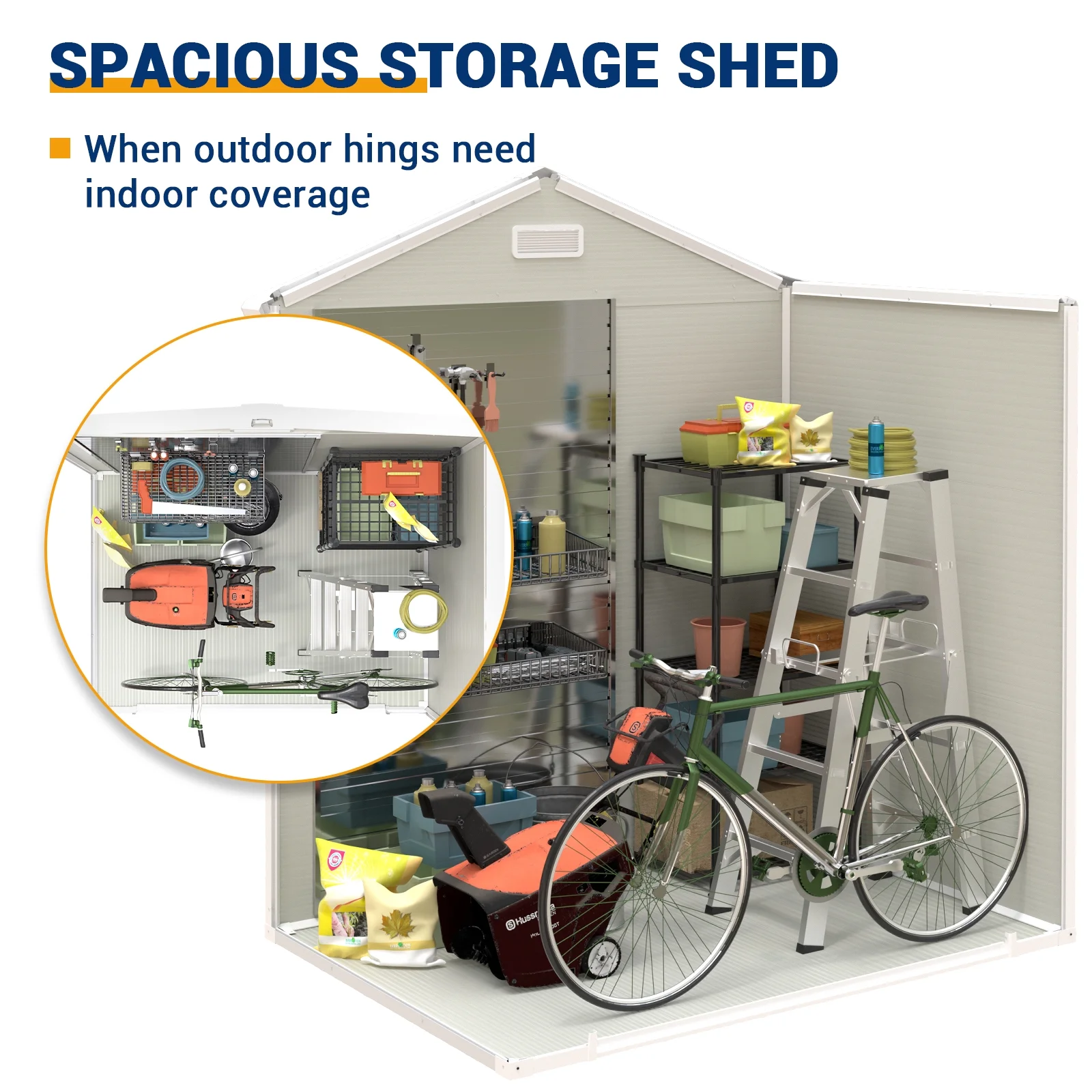 ECOPATIO Outdoor Storage Shed 5x3 FT, Resin Garden Shed for Bike, Tool, Plastic Outside Sheds & Outdoor Storage Storage Box with Lockable Door for Backyard, Patio, Lawn, Sandstone - Image 18