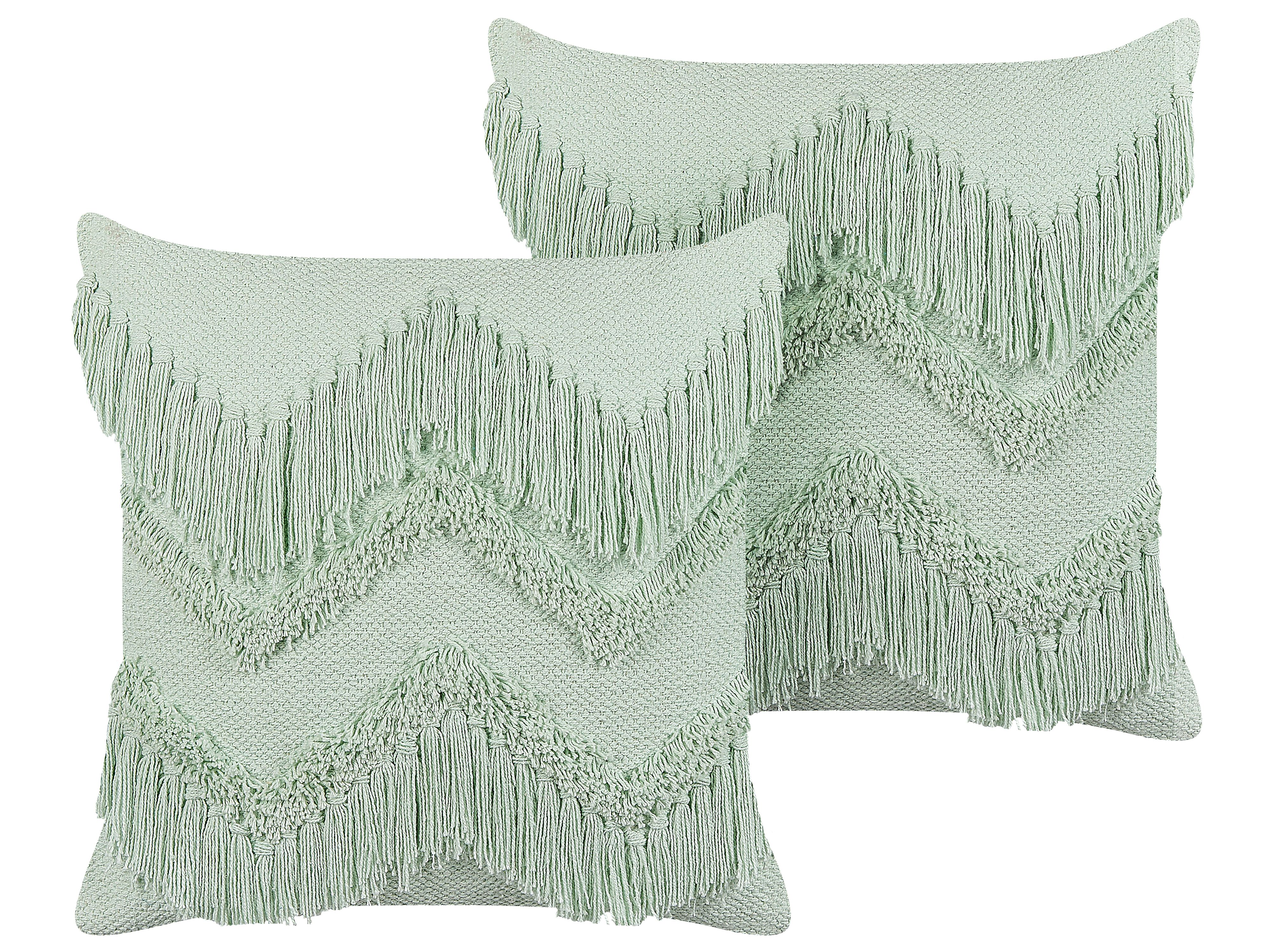 Set of 2 Decorative Cushions BACOPA Cotton 45 x 45 cm Green Chevron Pattern