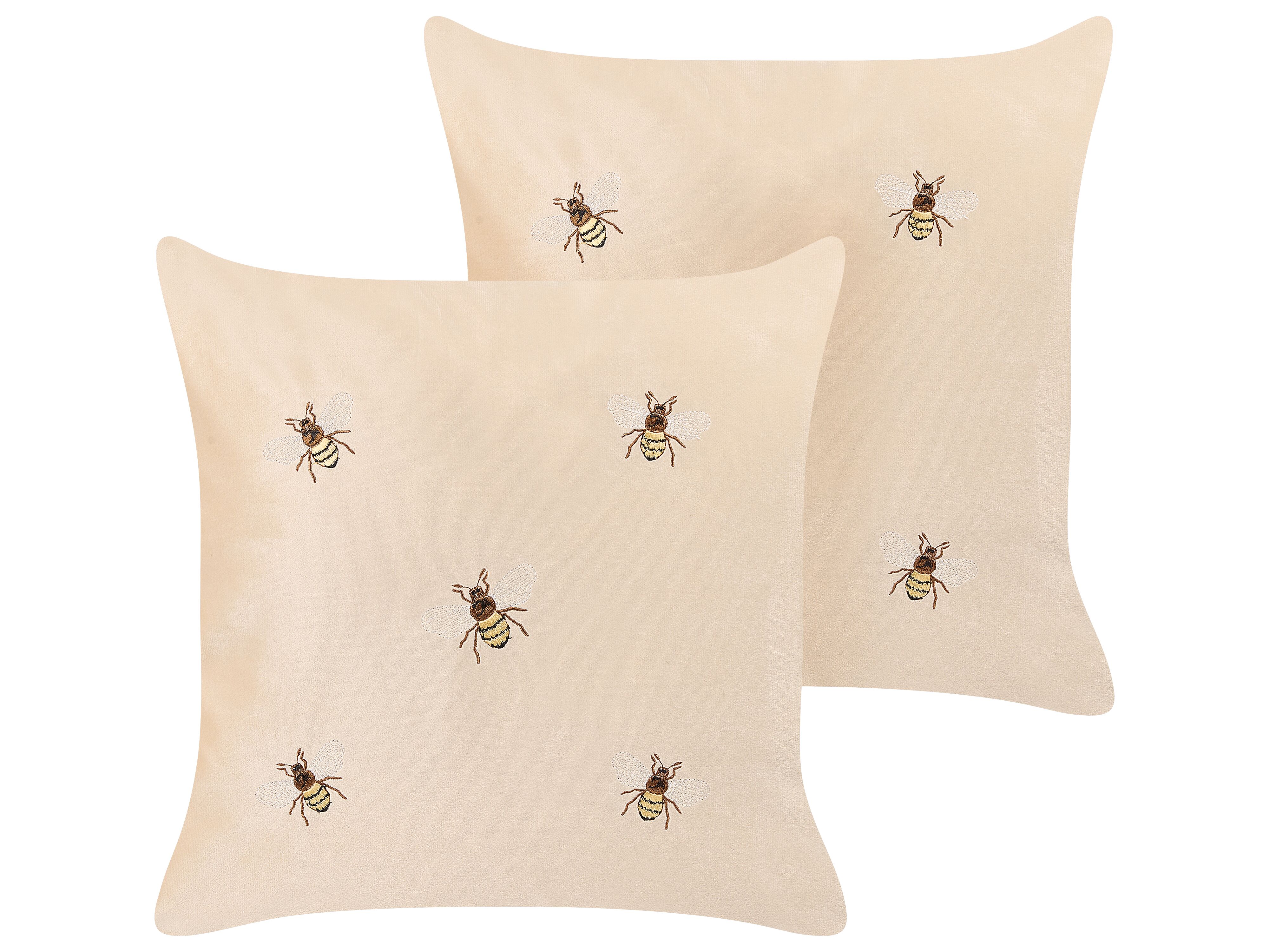 Set of 2 Decorative Cushions TALINUM Velvet 45 x 45 cm Beige Animal Pattern