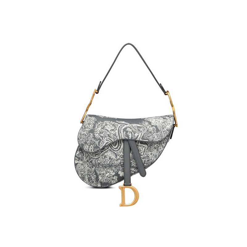 Saddle Bag in Gray Toile de Jouy Reverse Jacquard – DB0791:1High-quality replica