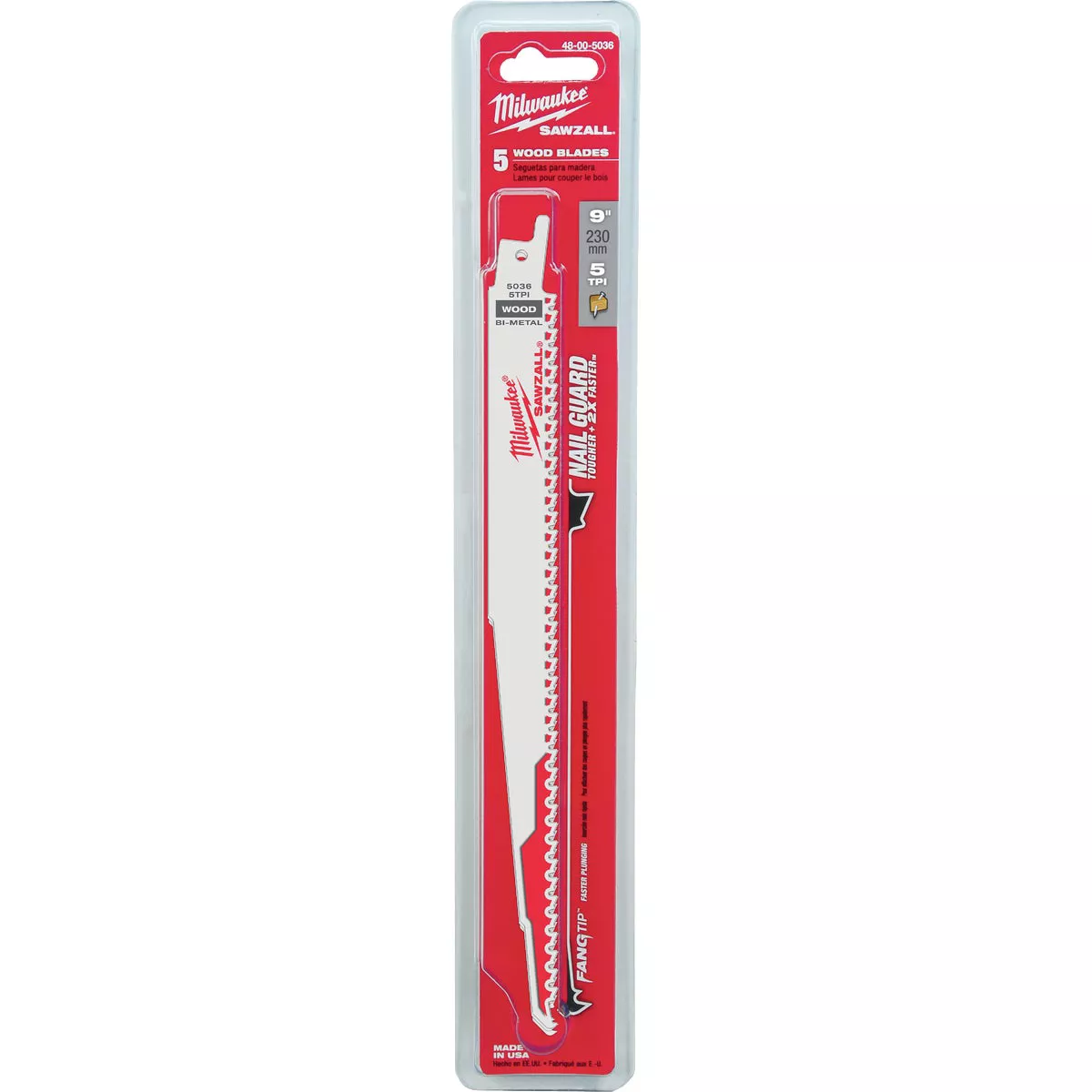 Milwaukee SAWZALL 9 In. 5 TPI Wood Reciprocating Saw Blade (5-Pack)