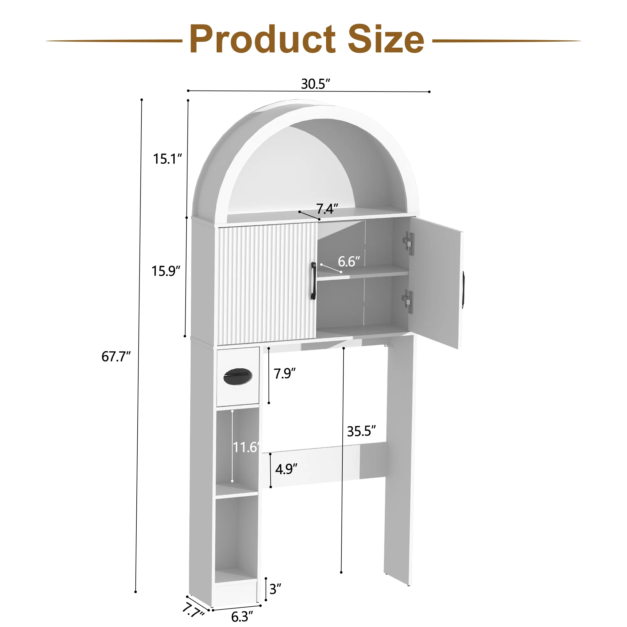HARIPUL Over The Toilet Storage Cabinet w/ Unique Wood Grain & Arc Design, Freestanding Bathroom Shelf Organizer Space Saver w/ Doors & Anti-Tip Device, Wood Color - Image 33