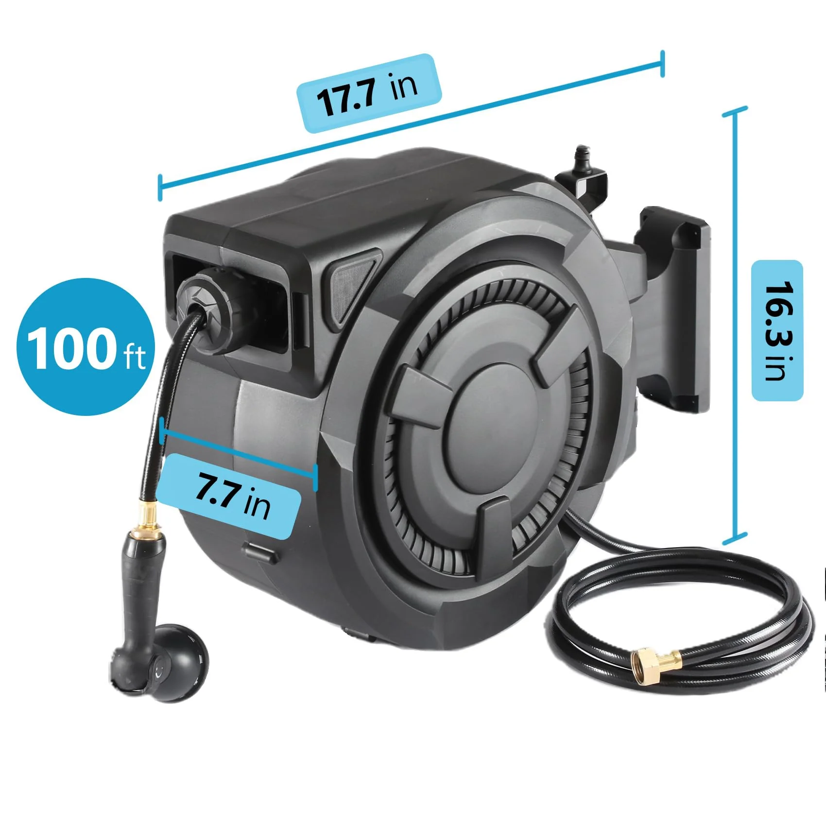 Wall-Mounted Retractable Garden Hose Reel With 100 ft 1/2 Inch Hose And 180 Degree Swivel - Image 2 Wall-Mounted Retractable Garden Hose Reel With 100 ft 1/2 Inch Hose And 180 Degree Swivel - Image 2