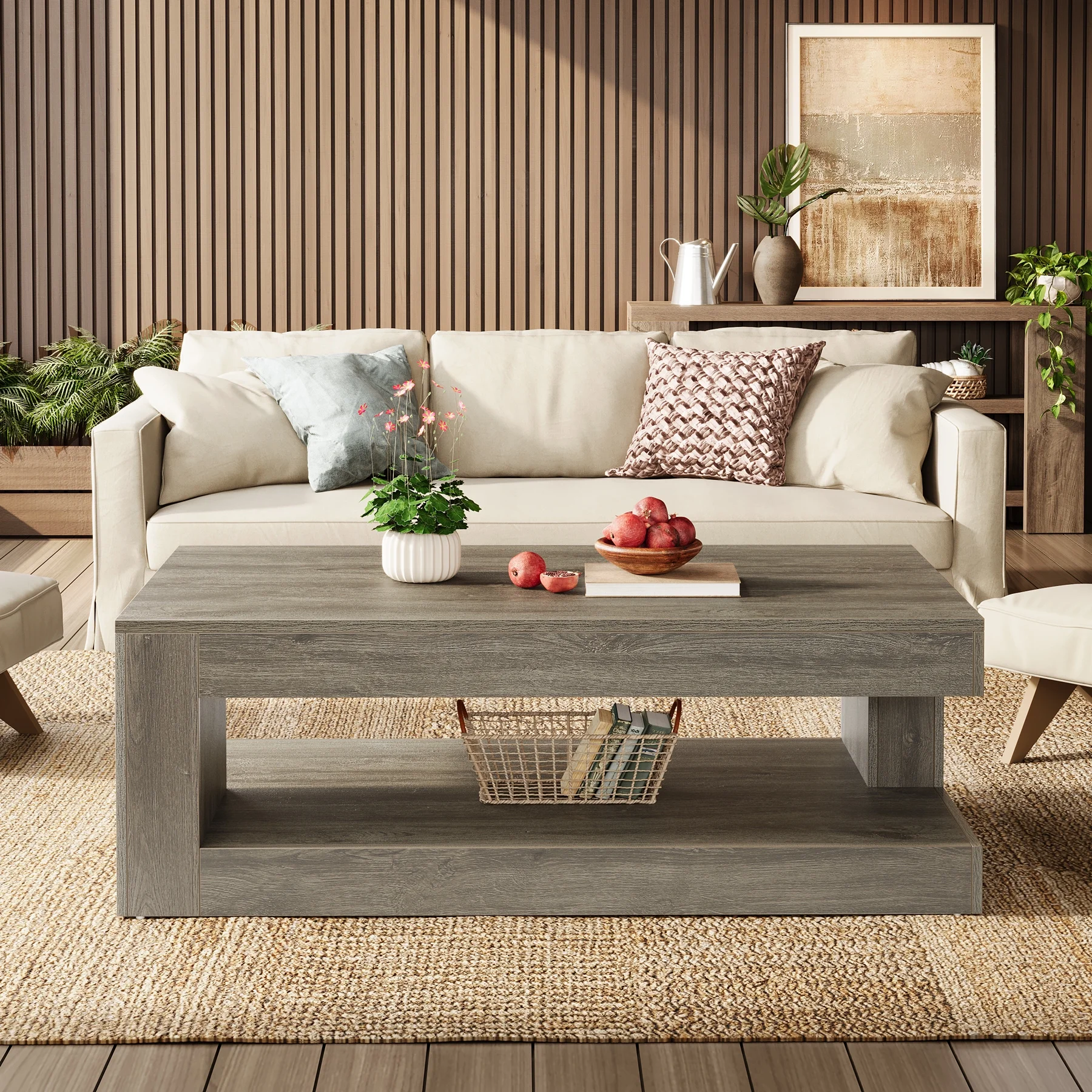 Tribesigns Coffee Table for Living Room, 47.24-Inch Farmhouse 2-Tier Accent Center Tea Cocktail Table with Storage, Elegant Grey, Rectangular - Image 6