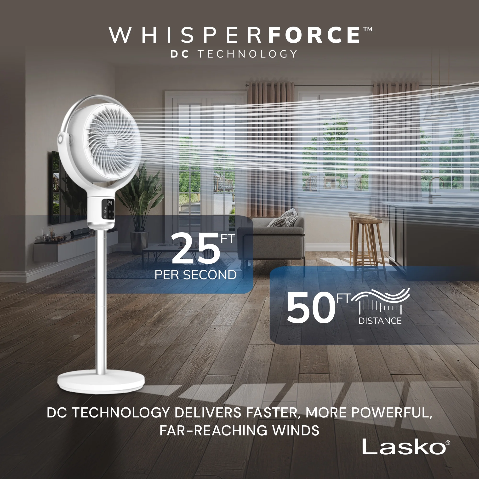 Lasko Whirlwind 7�� 24-Speed Orbital Motion 25ft/s Airflow Remote Control Pedestal Fan, APDC301 - Image 4