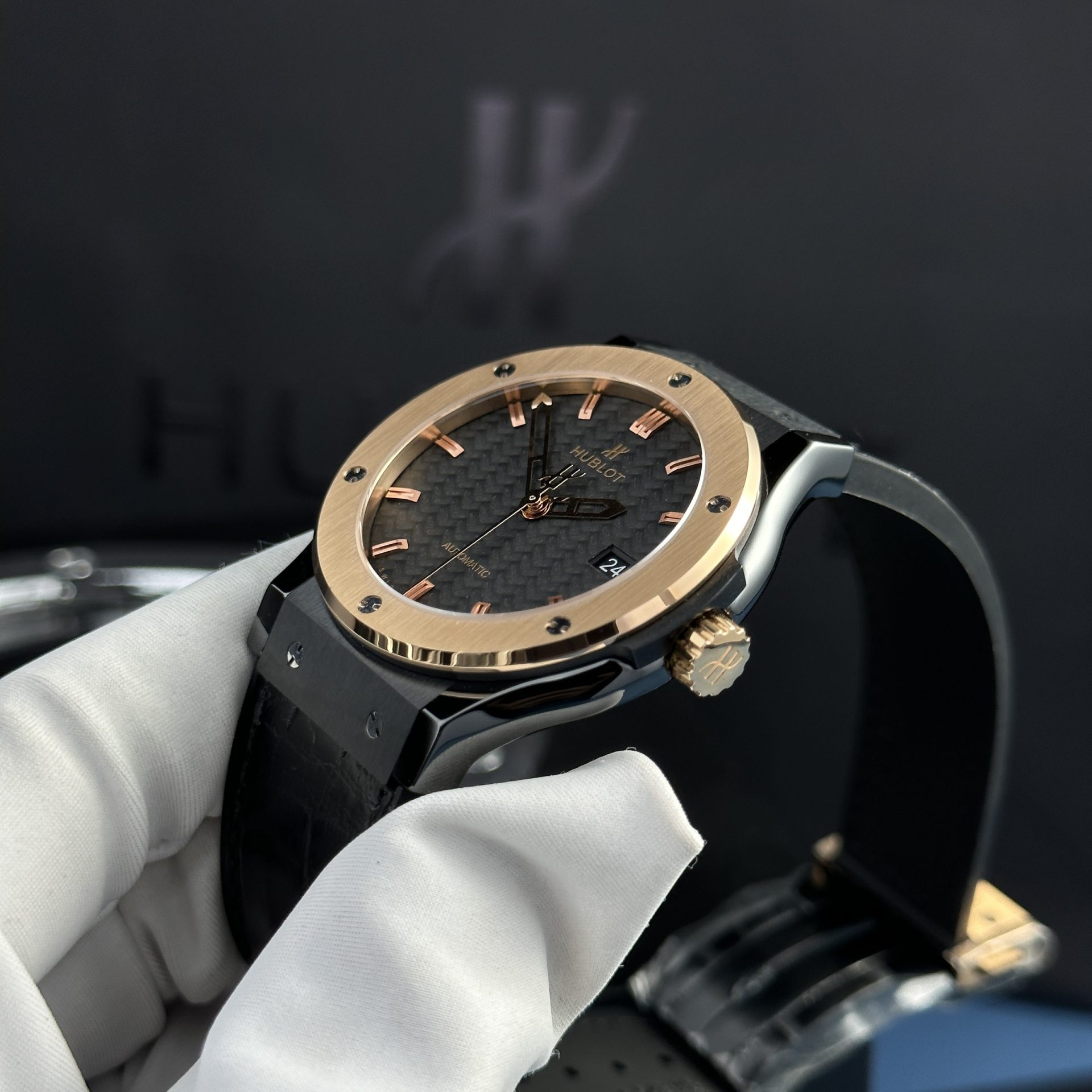 Hublot Best Replica Watches Classic Fusion Ceramic Demi Gold Dial Carbon 42mm - Top club