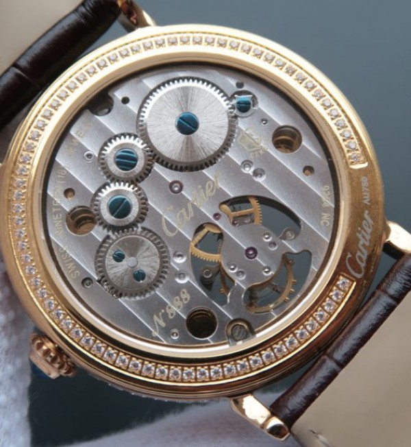 Replica Cartier Tourbillon YG Diamonds Dial Bezel Leather Strap - Top club