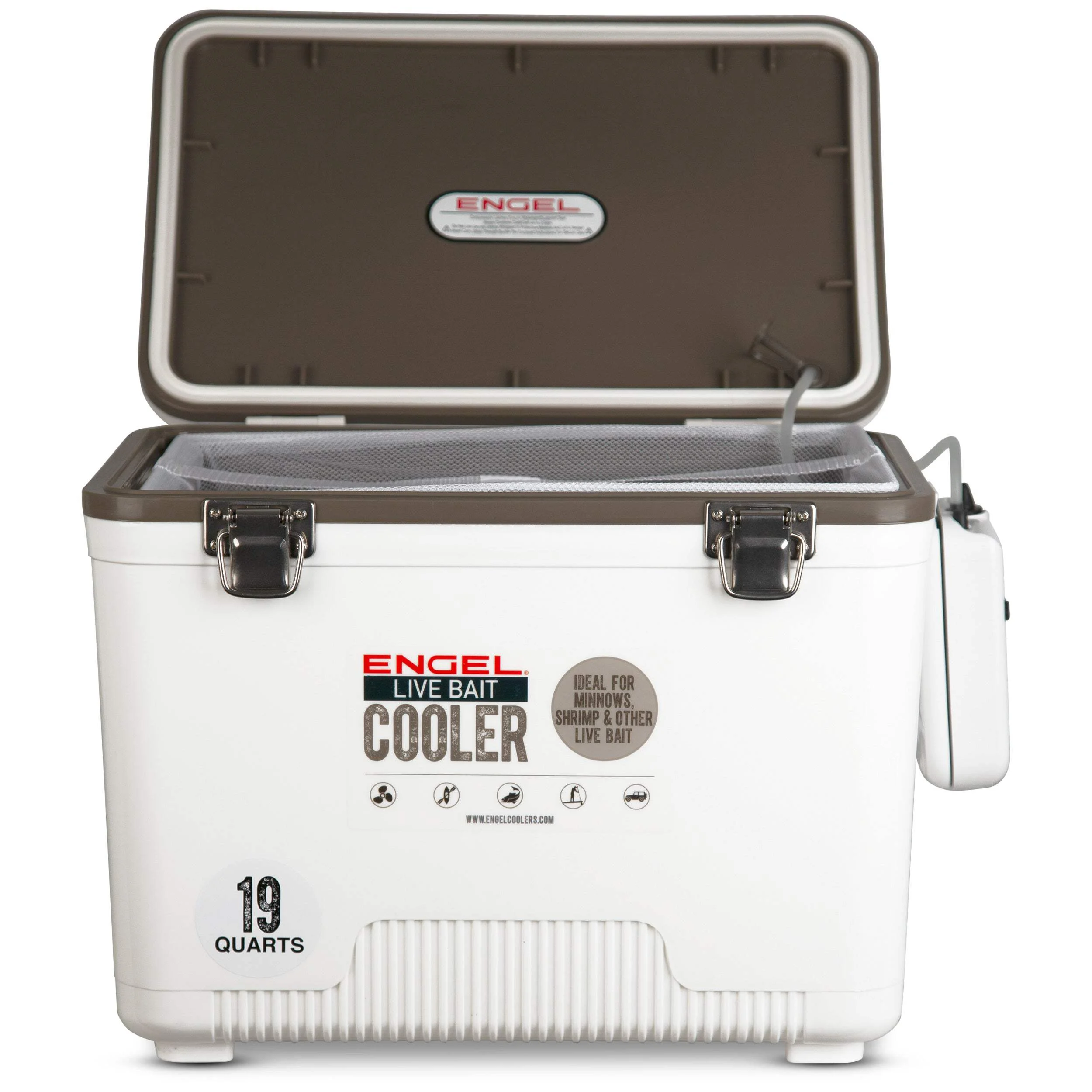 Engel 19qt Live Bait Drybox/Cooler w/ 2 Speed Aerator Pump and Net White (2025) - Image 4