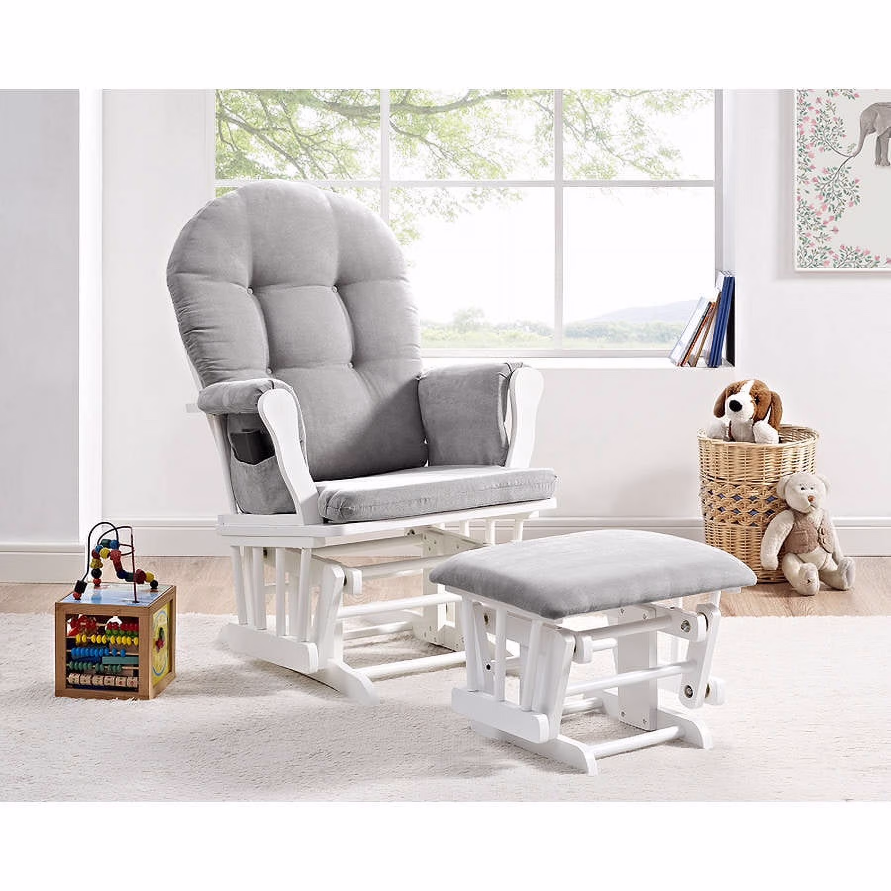 Angel Line Windsor Glider and Ottoman, Natural Finish with Gray Cushions - Image 10