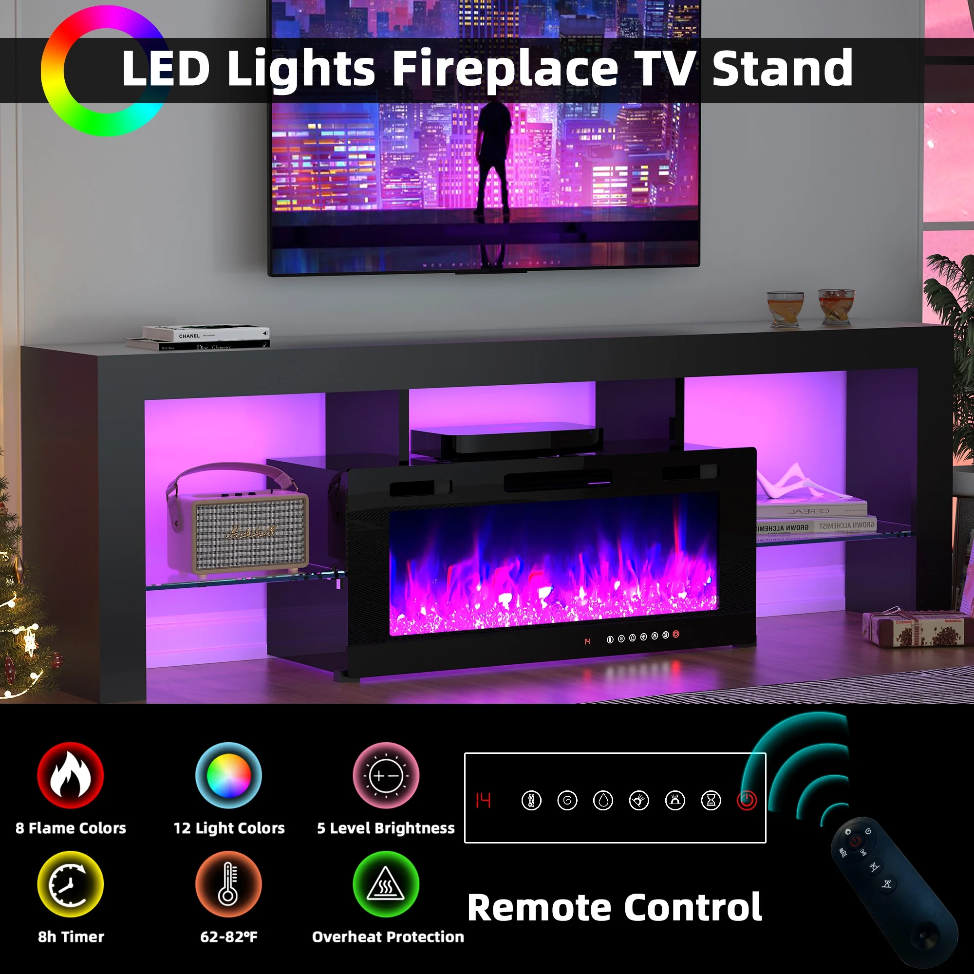 70" Electric Fireplace TV Stand by GetYes - Sleek White Design with Adjustable Flame & Remote Control, Perfect for Living Room - Image 15