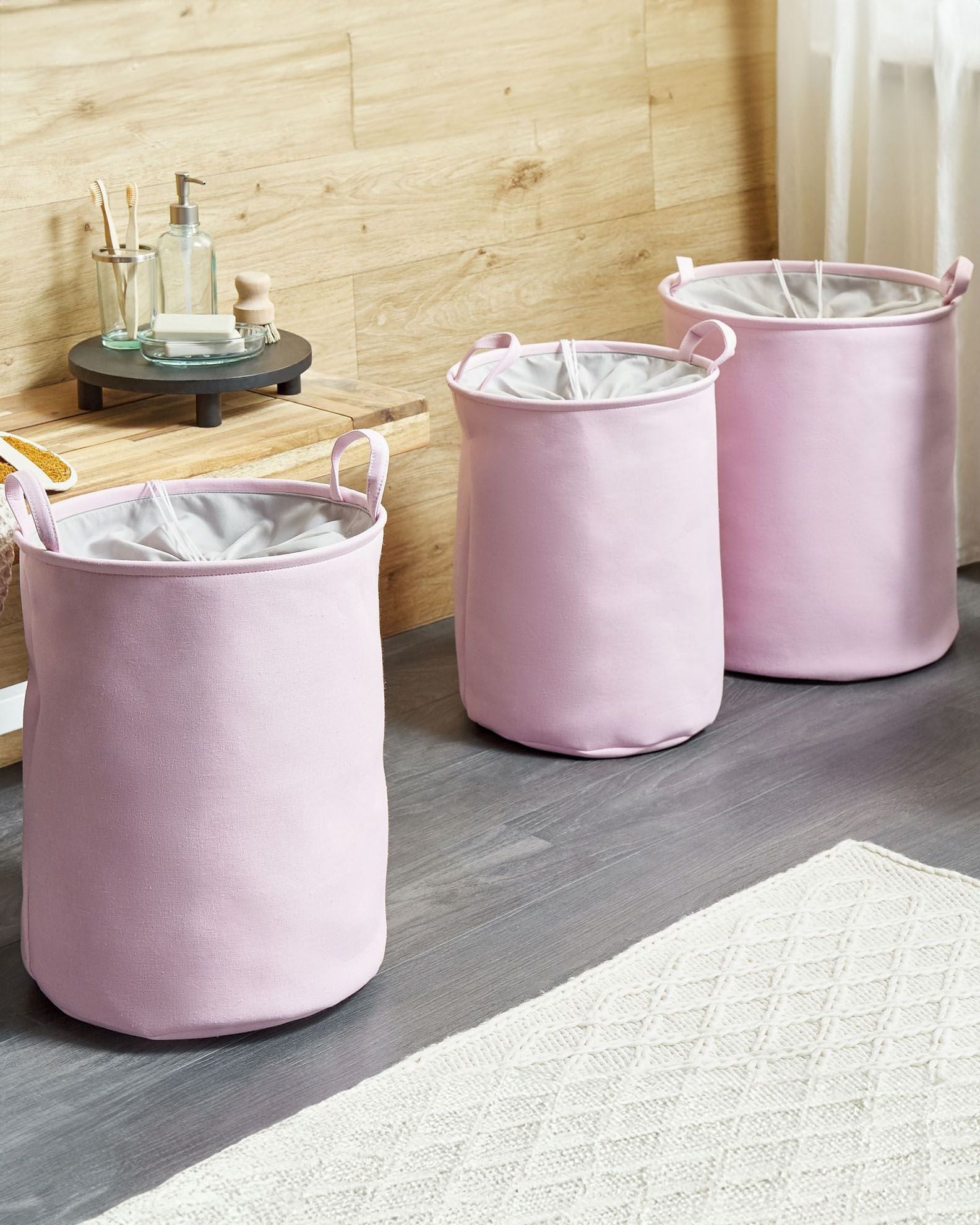 Set of 3 Baskets ARCHA Cotton Pink