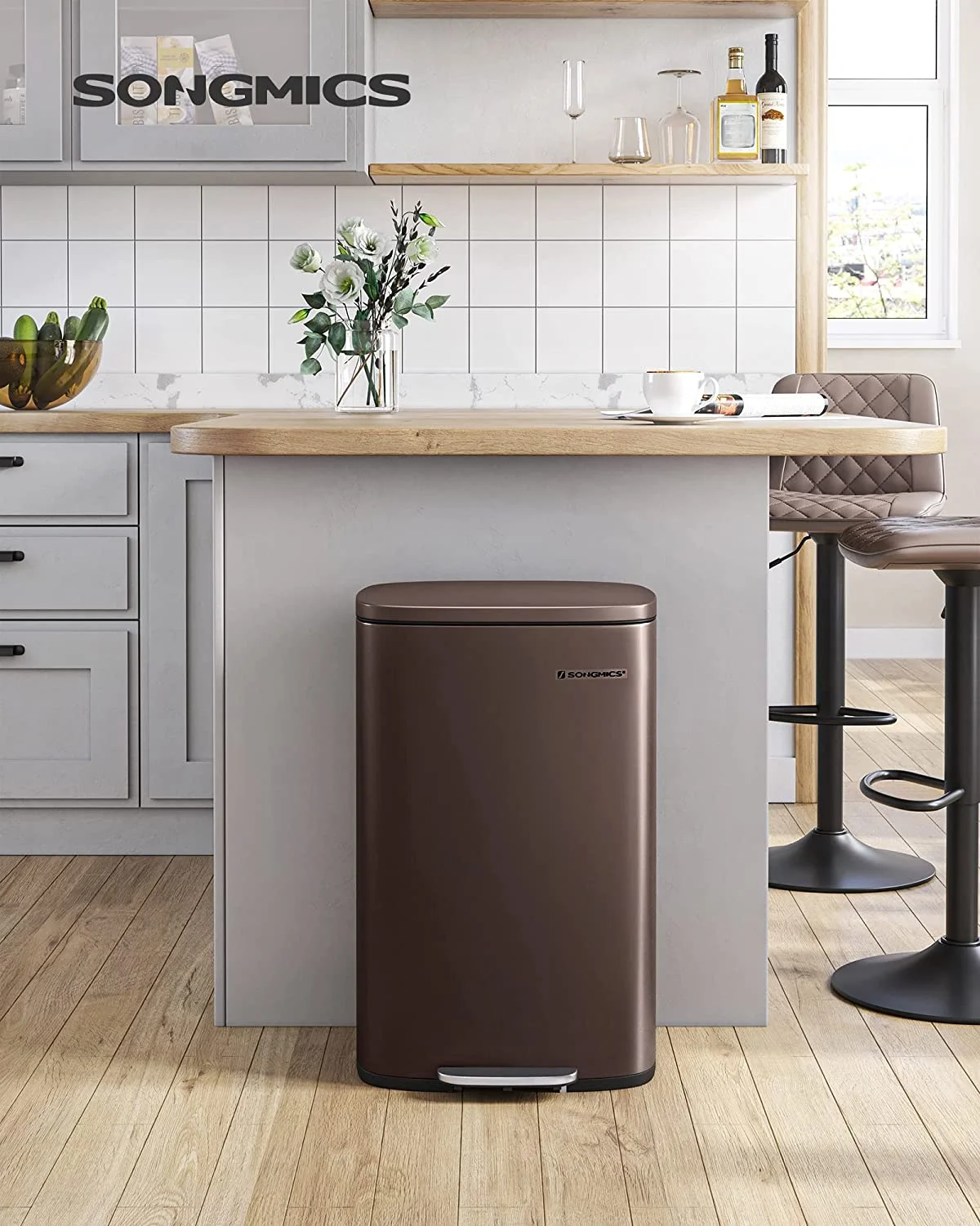 13 Gallon Stainless Steel Kitchen Trash Can, Garbage Can, Soft Close, White - Image 15