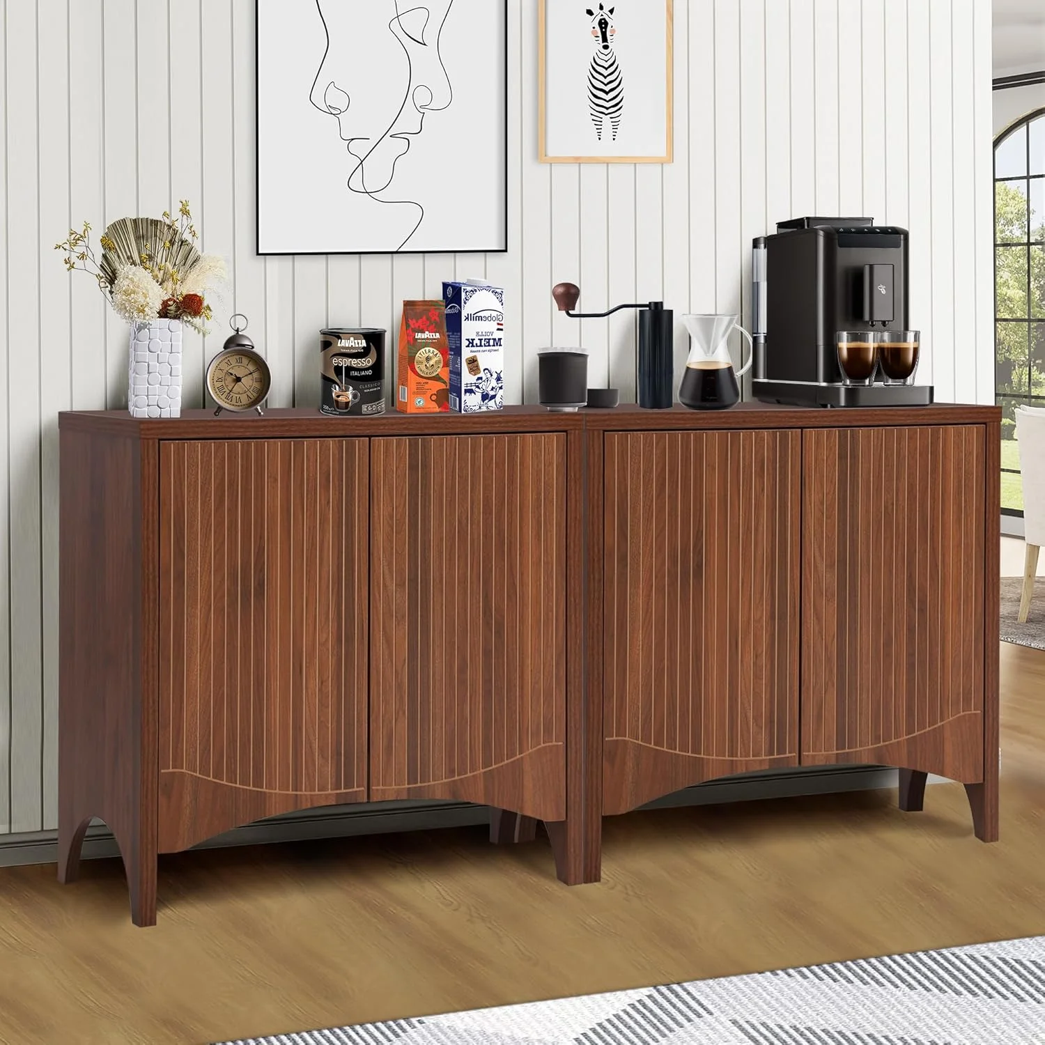 LEFHDA 2PCS Buffet Cabinet, Sideboard Cabinet with Storage, Accent Storage Cabinet with Carved Arc Door Design for Kitchen Dining Room, 2 Doors Buffet Cabinet with Adjustable Shelves - Image 18
