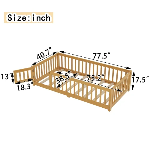 Bellemave Full Size Floor Bed with Door and Fence Floor Bed with Bed Slats Sturdy Wood Floor Bed Montessori Bed Frame (Full, Pink) - Image 18