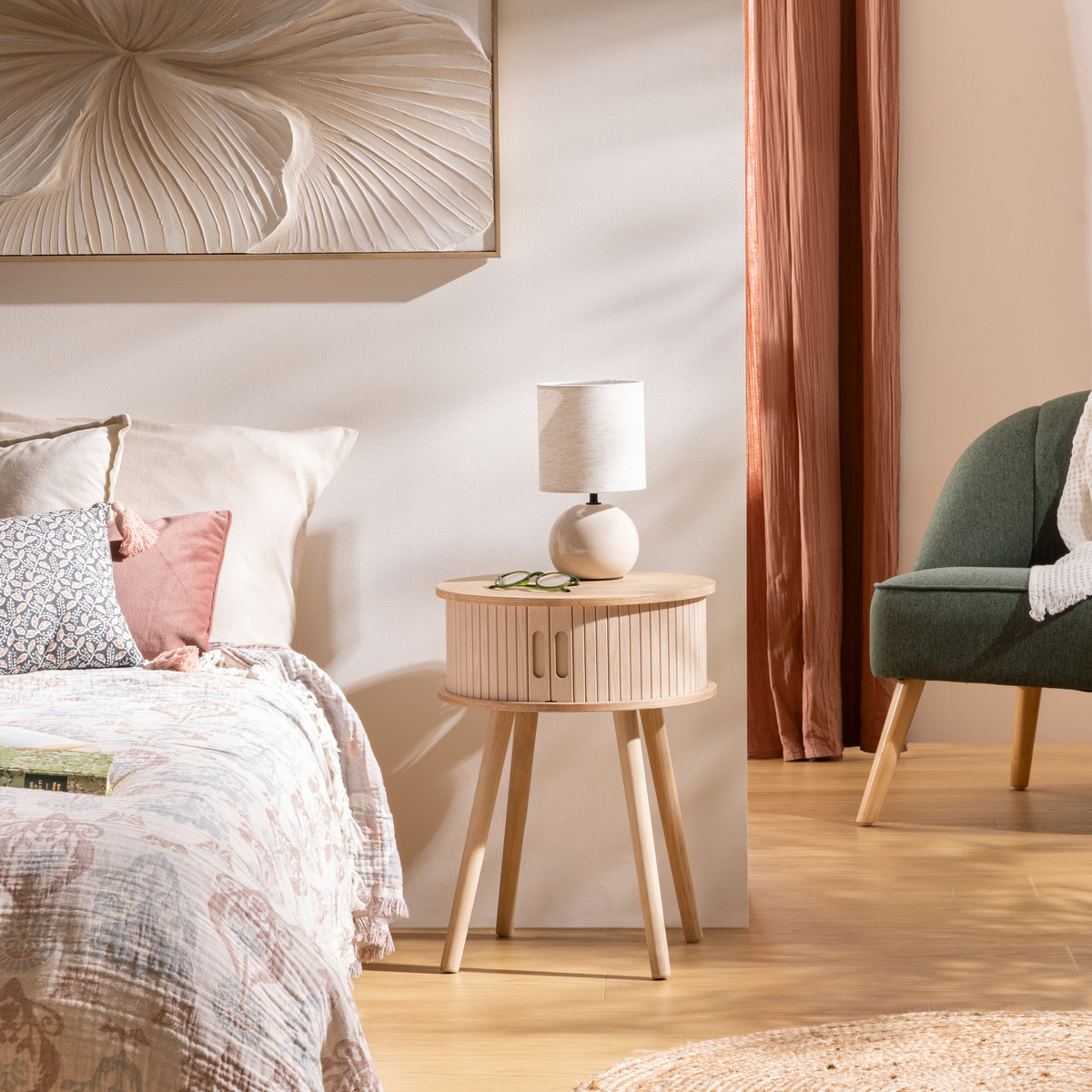 Nightstand with 2 doors "Nysos" Cream, 54x40x40 cm