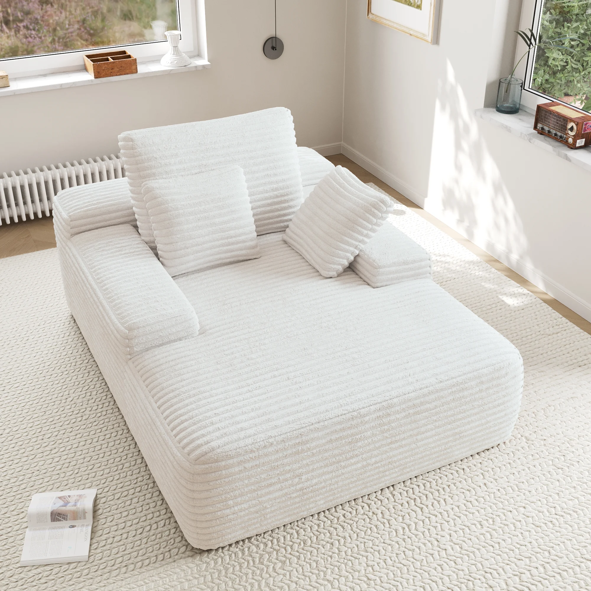 Sodrens Oversized Chaise Lounge Chair Indoor,Upholstered Sofa Bed with Throw Pillows and Armrests,Sleeper Chair for Living Room,Bedroom,Brown,Corduroy - Image 48