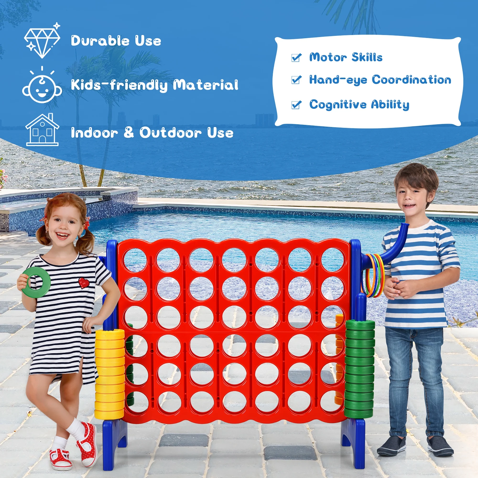 Costway Giant 4 in A Row Jumbo 4-to-Score Game Set W/Storage Carrying Bag for Kids Adult - Image 16