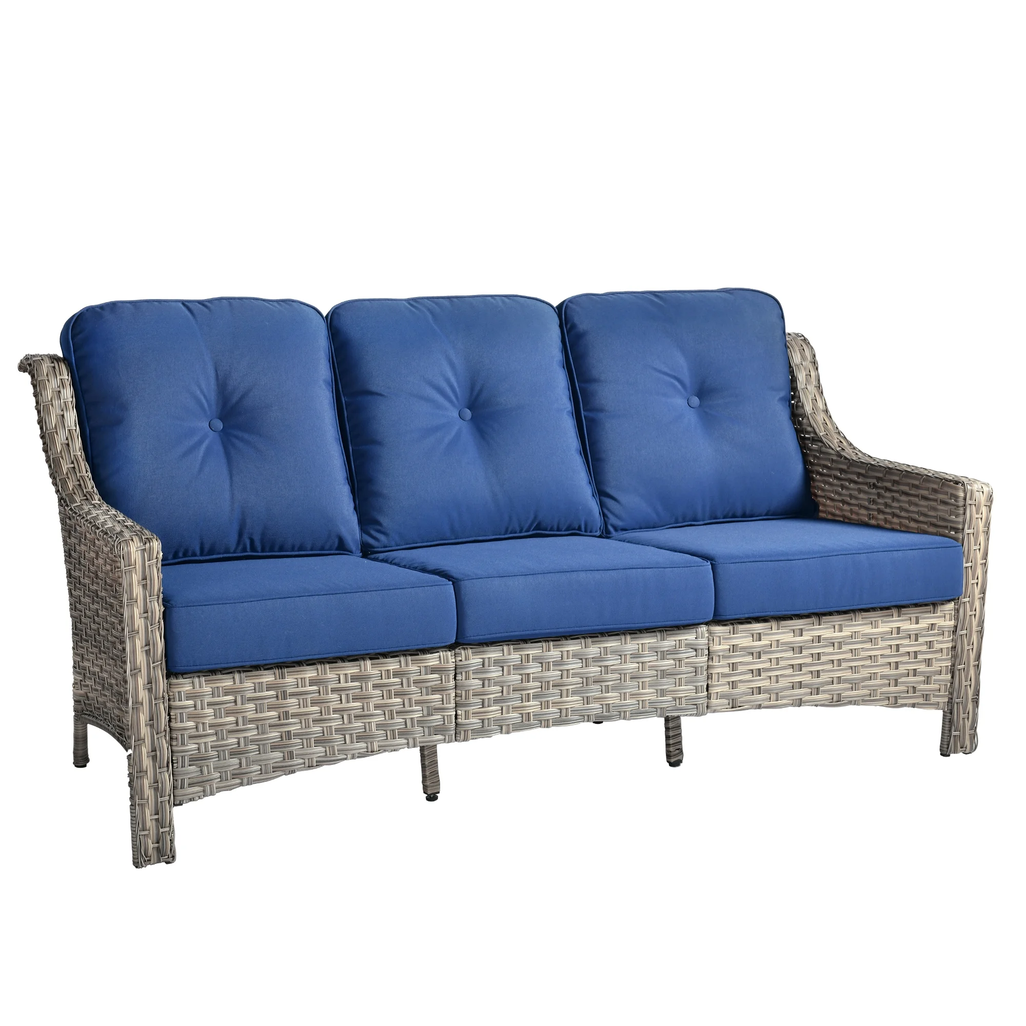 Ovios Outdoor Patio Sofa 3-Seater with Cushions All-Weather Wicker Rattan Couch for Garden, Porch, or Backyard - Image 17