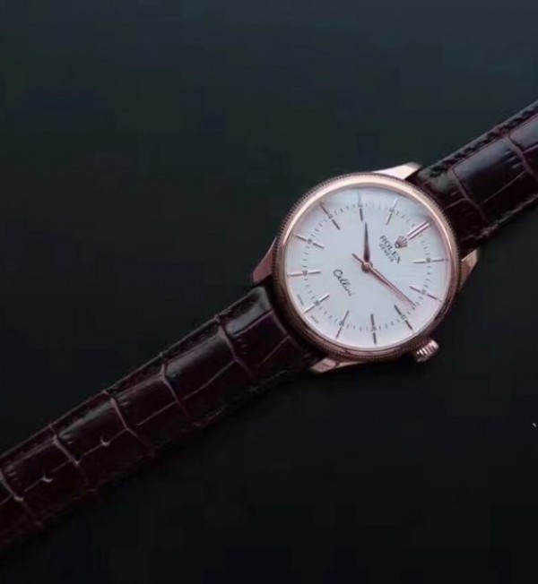 Replica Rolex MK Cellini Time 50505 RG White Dial Leather Strap A3132 - Elite Watch Atelier