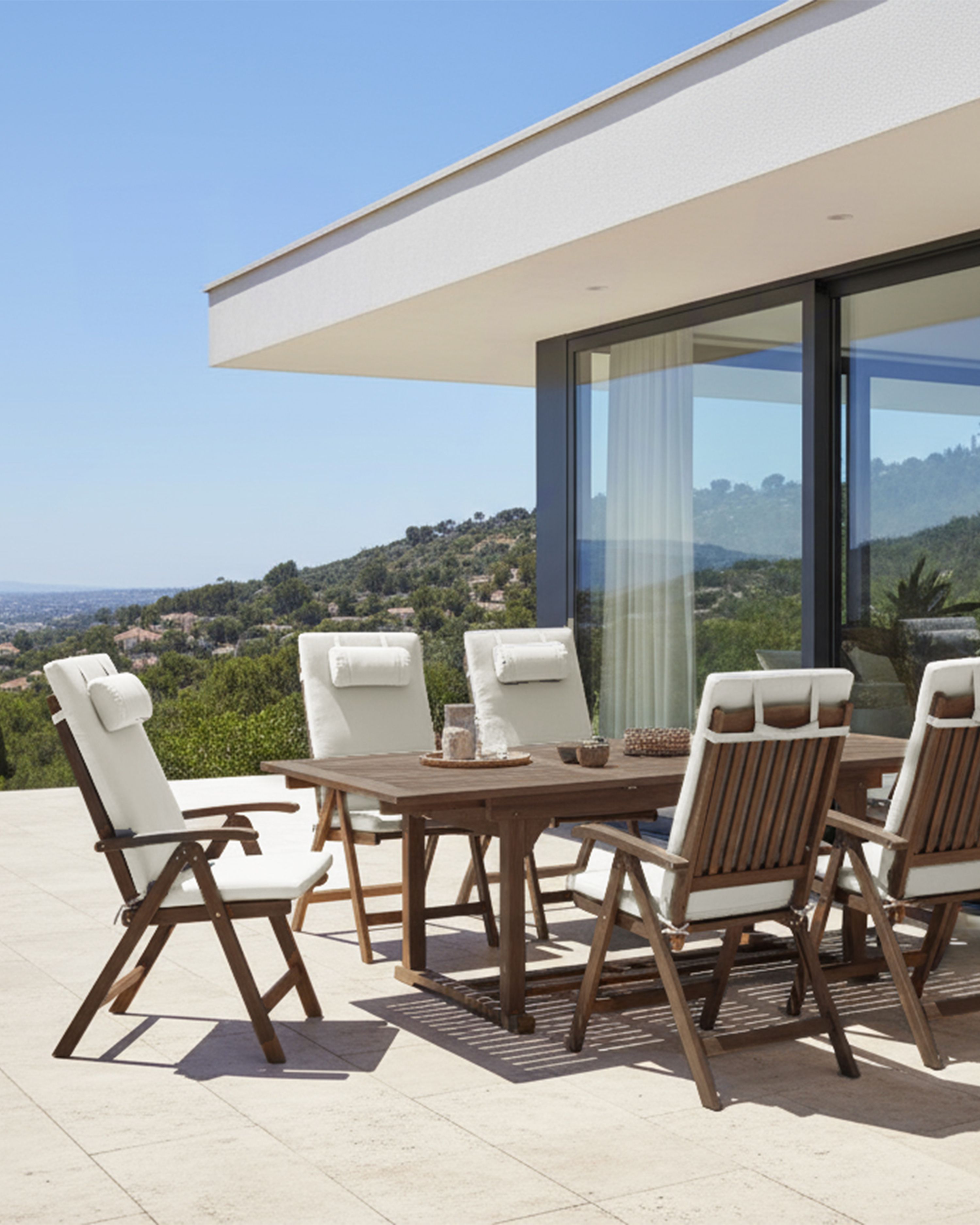 Set of 6 Garden Chairs with Cushions AMANTEA PREMIUM Acacia Wood Off-White