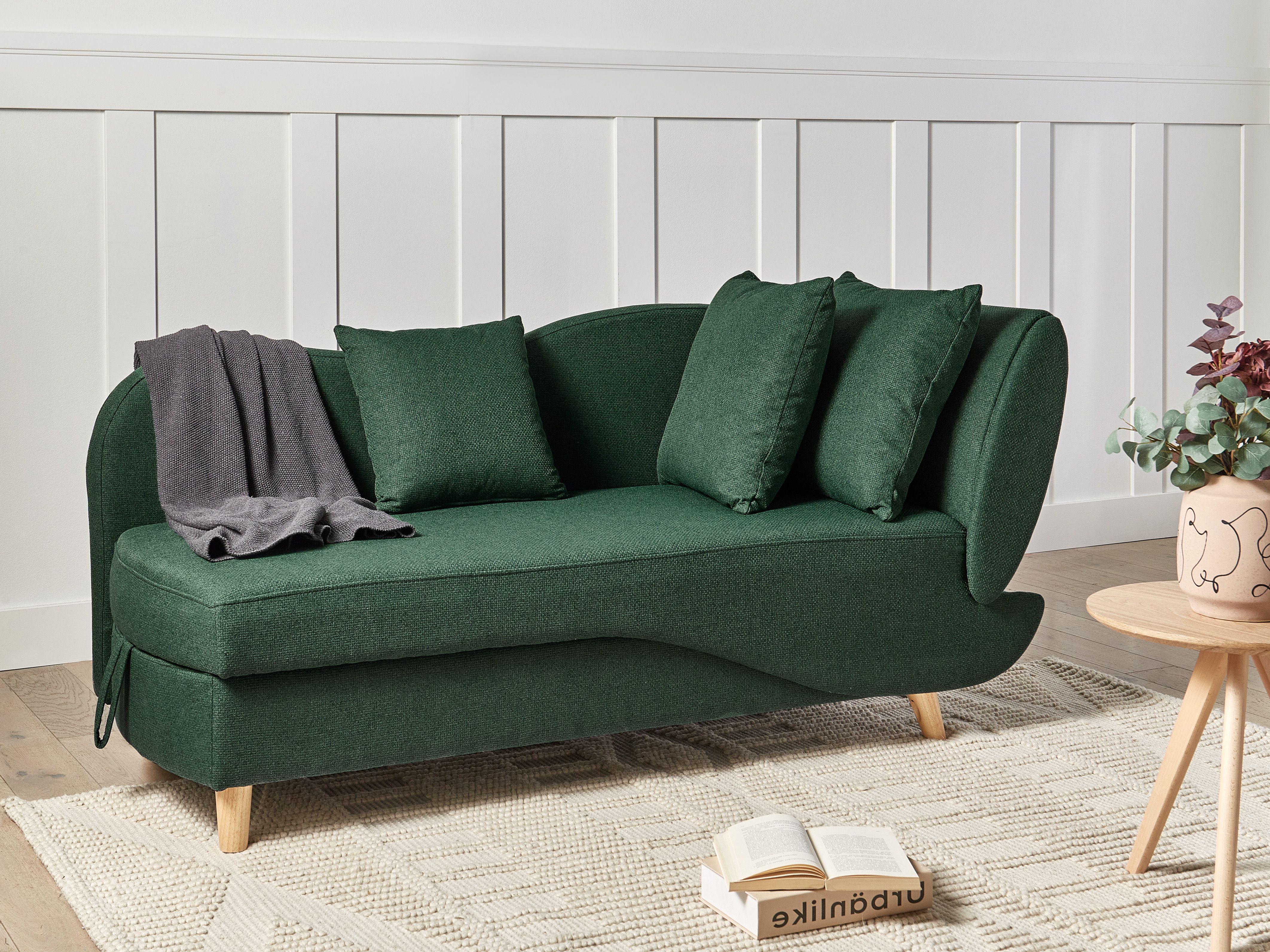 Right-Hand Chaise Lounge MERI Faux Linen Green with Storage