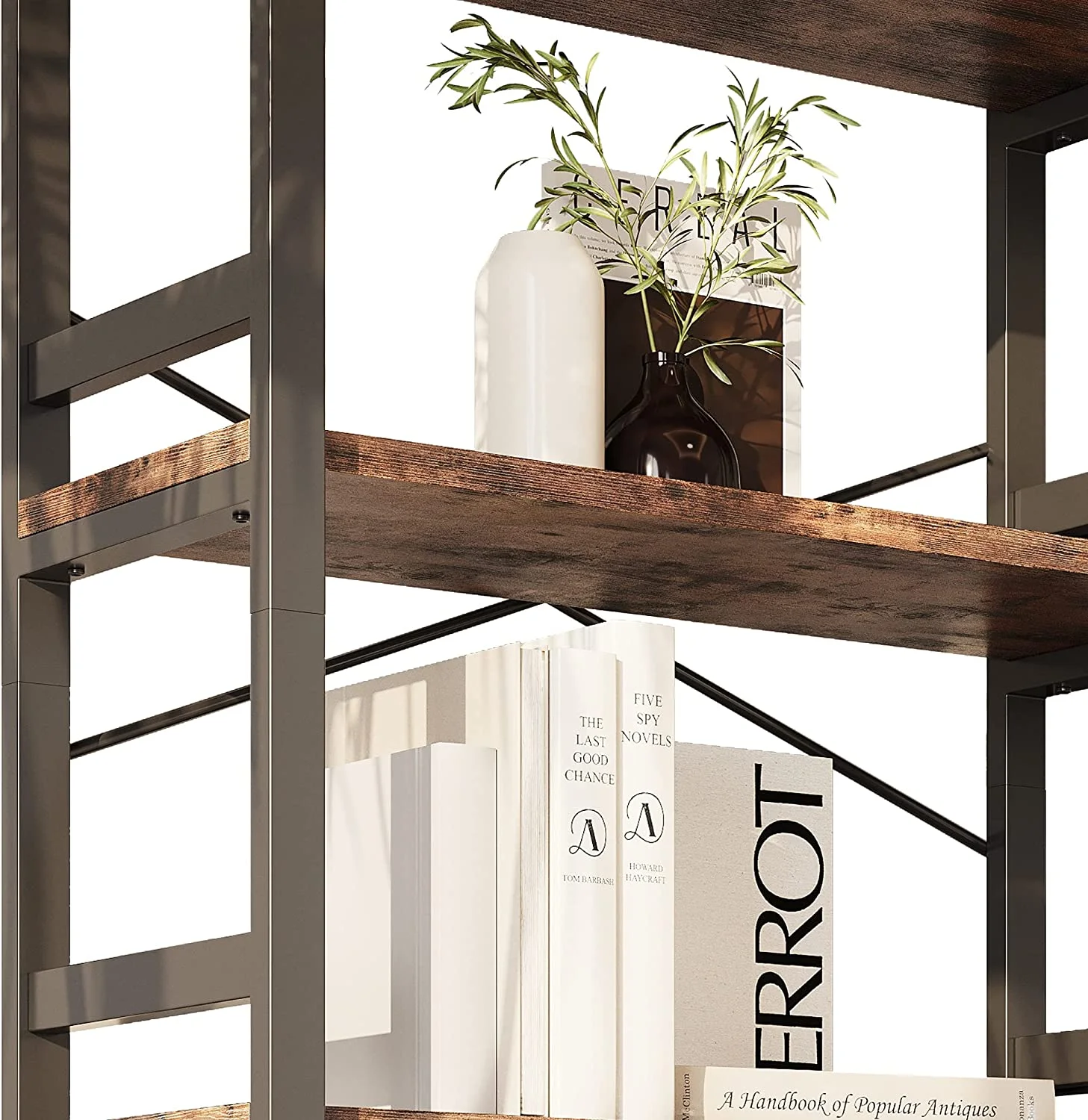 IRONCK 5 Tier Bookshelves and Bookcases, Industrial Shelf for Home Office Decor, Vintage Brown