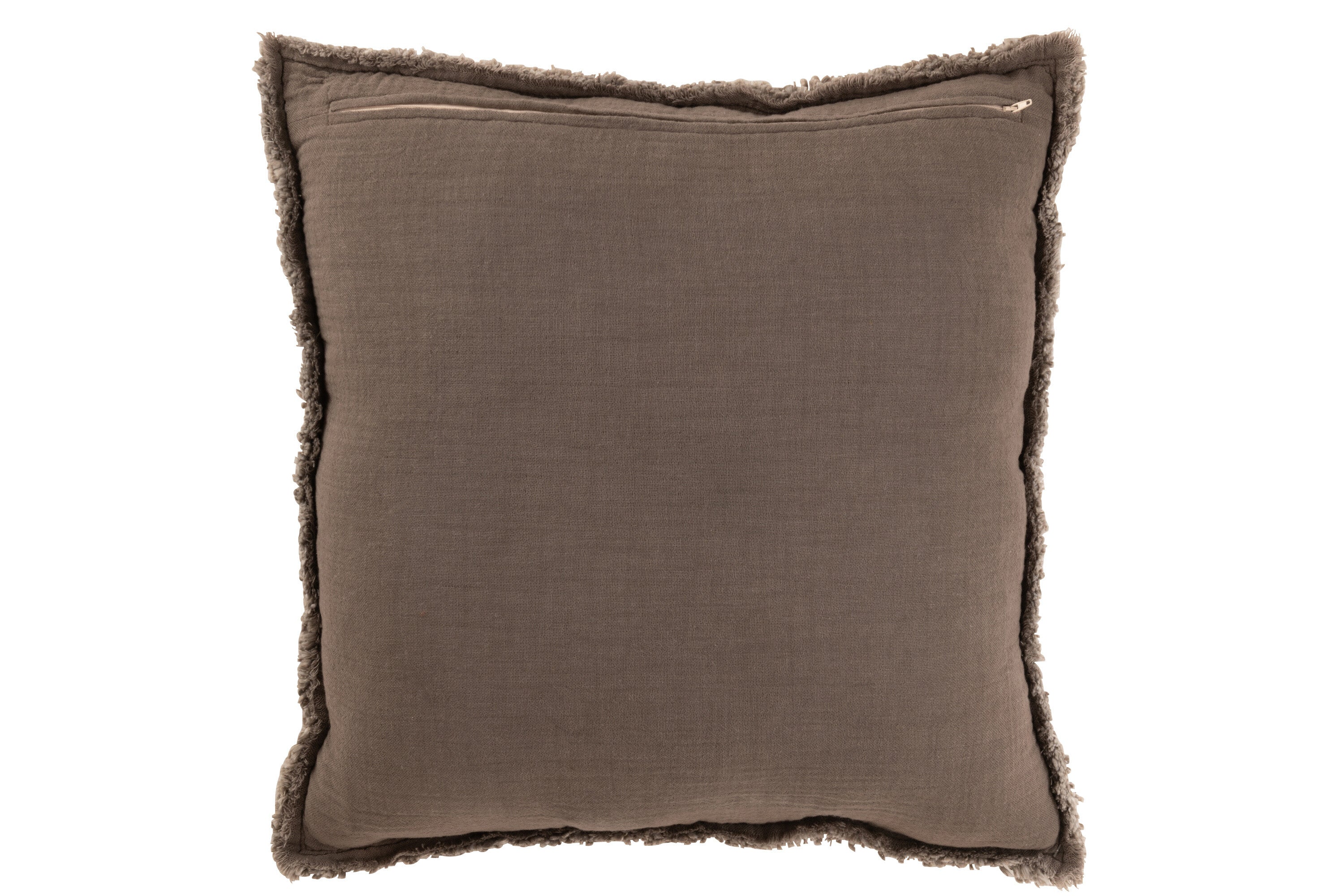 J-Line kussen Gerafelde Randen - katoen polyester - taupe