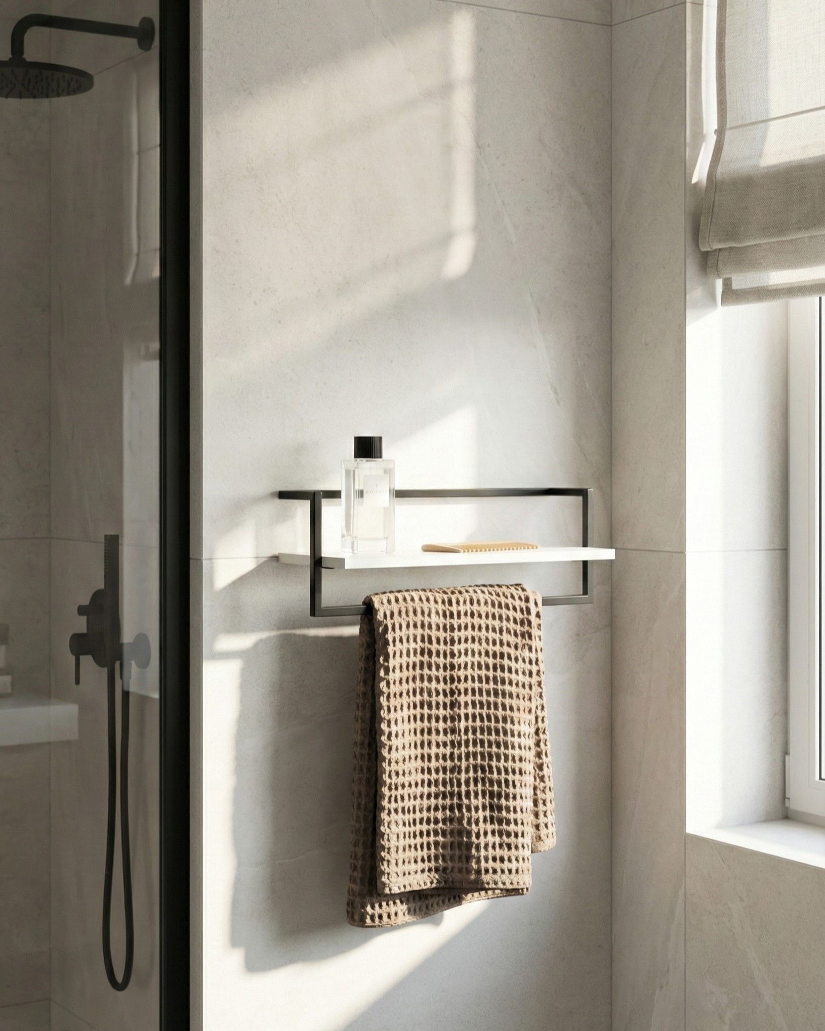 Towel Rack BETANIA Metal Black with Shelf