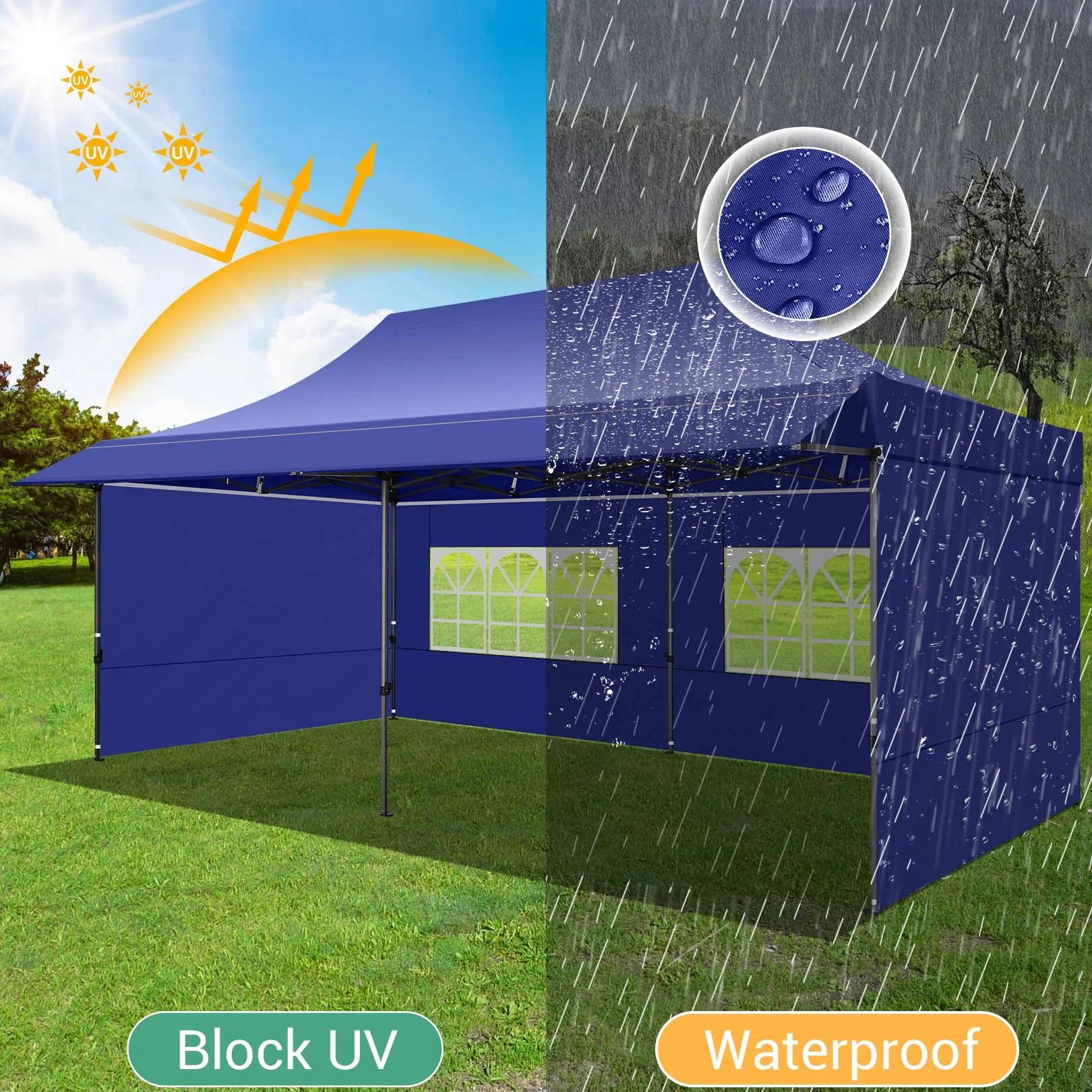 COBIZI 10x20 Pop Up Canopy Heavy Duty Party Tent with Removable Awning and Sidewalls,Easy Up Outdoor Wedding Canopy,Gazebo All Season Windproof&Waterproof with Roller Bag UPF 50+,Black - Image 31