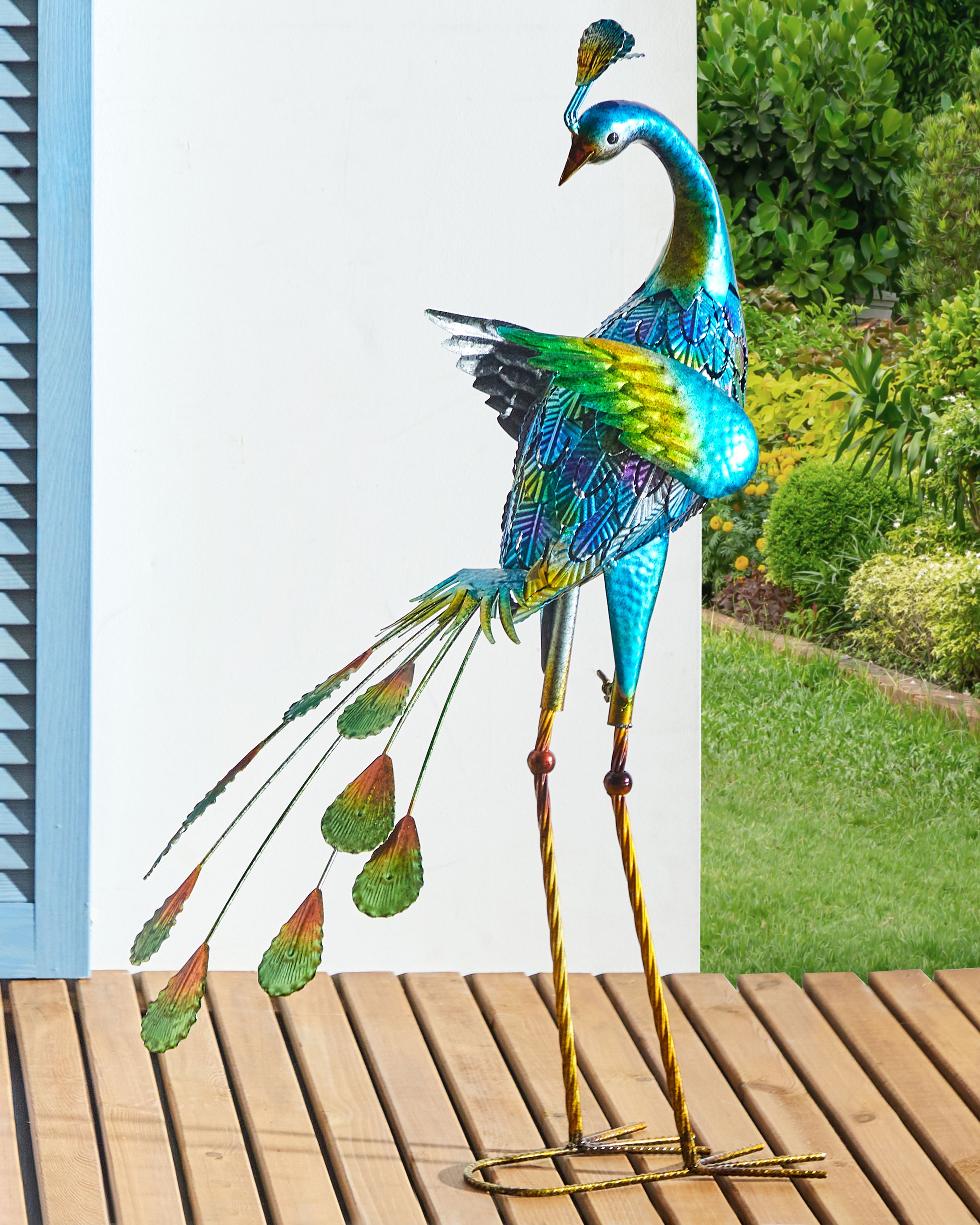 Garden Statue PEACOCK Blue