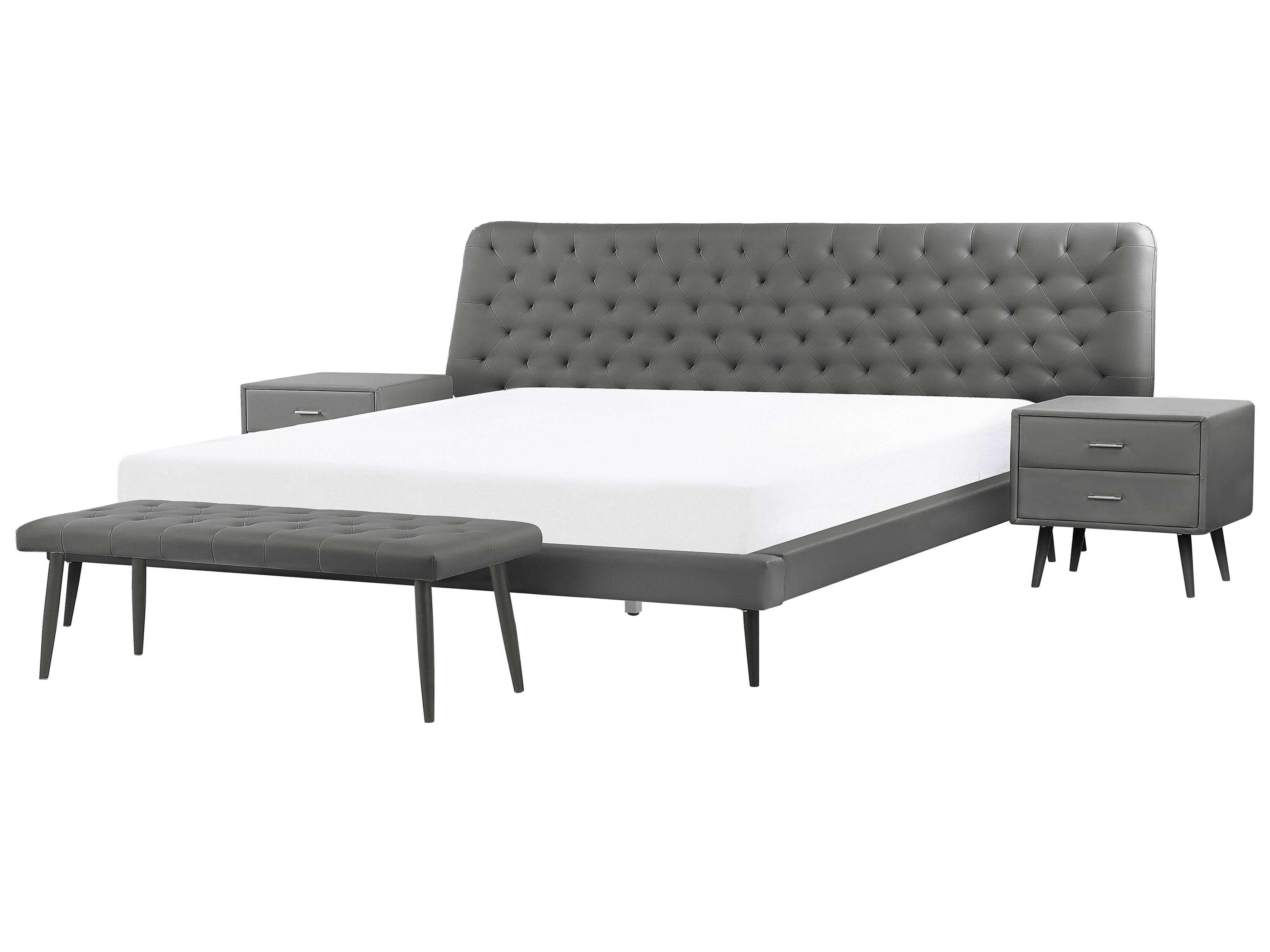 Bedroom Set Faux Leather ESSONNE 180 x 200 cm (EU Super King) Grey