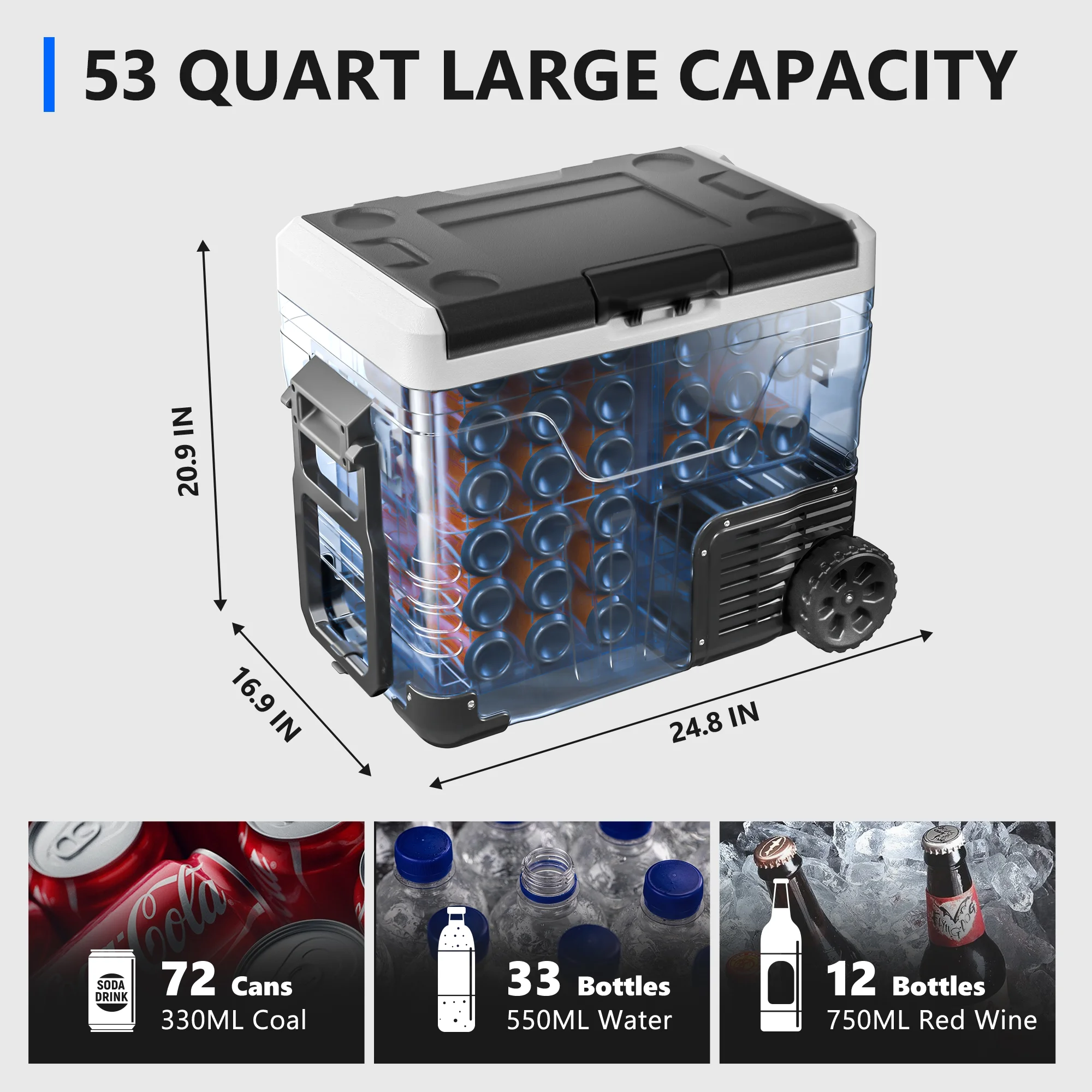 Simzlife 12V Car Refrigerator, 37QT Electric Cooler DC/AC, -4�H~68�H, RV Freezer Fridge Cooler with Wheels & 2 Baskets - Image 9