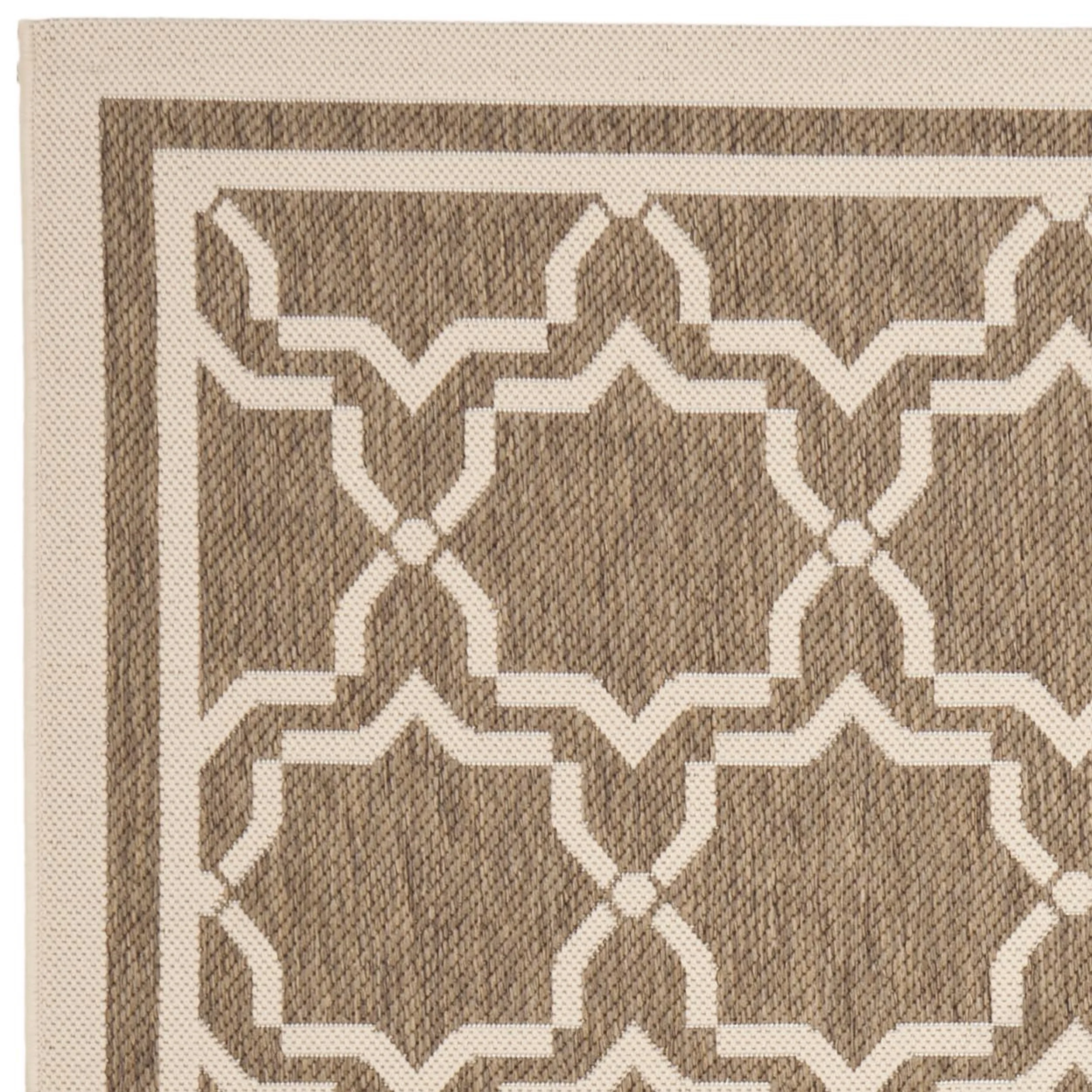 SAFAVIEH Courtyard Allison Geometric Bordered Indoor/Outdoor Area Rug, 9' x 12', Brown/Bone