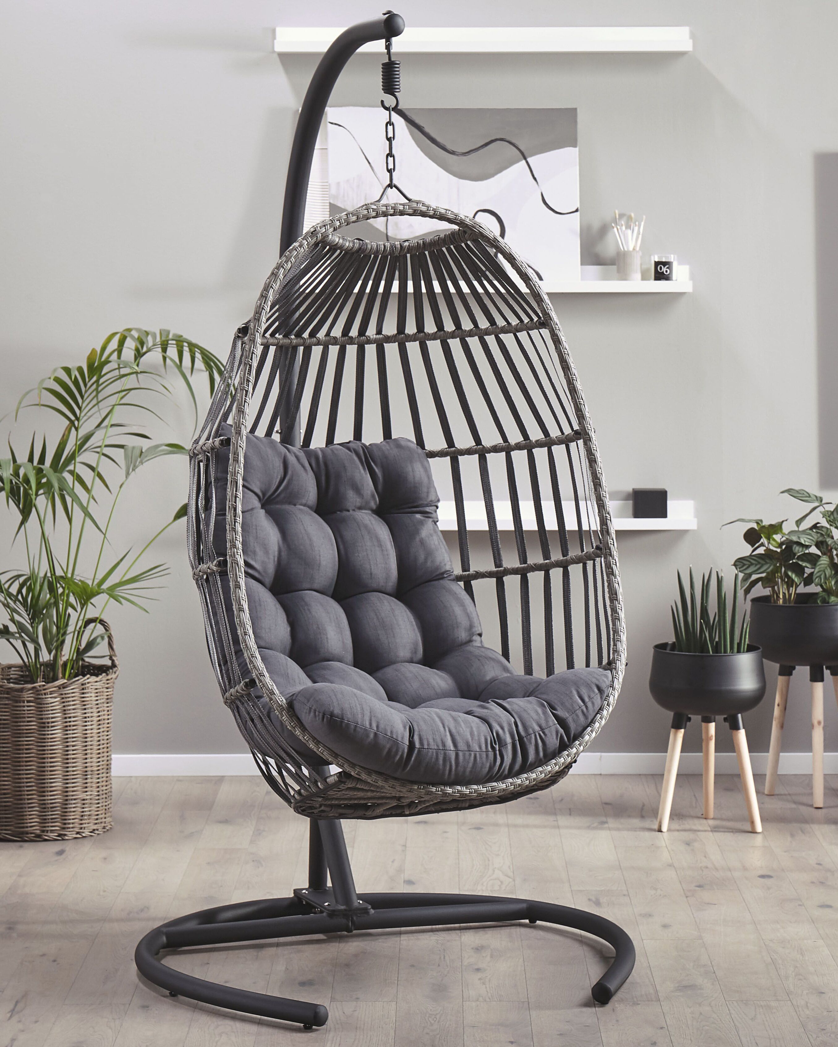 Hanging Chair with Stand SESIA PE Rattan Dark Grey