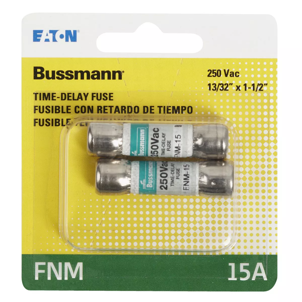 Bussmann 15A Fusetron FNM Cartridge General Purpose Time Delay Cartridge Fuse (2-Pack)