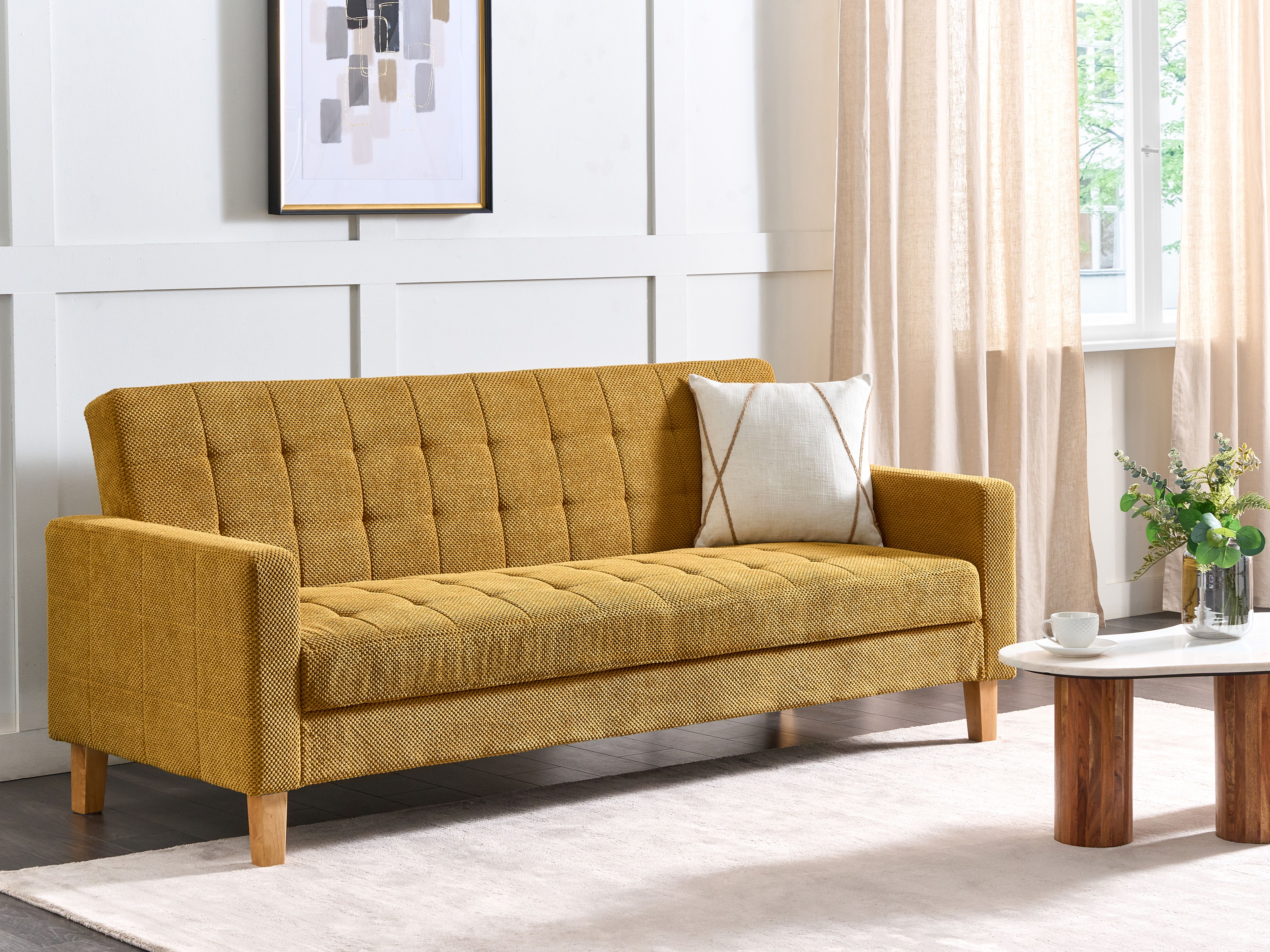 Sofa Bed 3 Seater VEHKOO Fabric Mustard