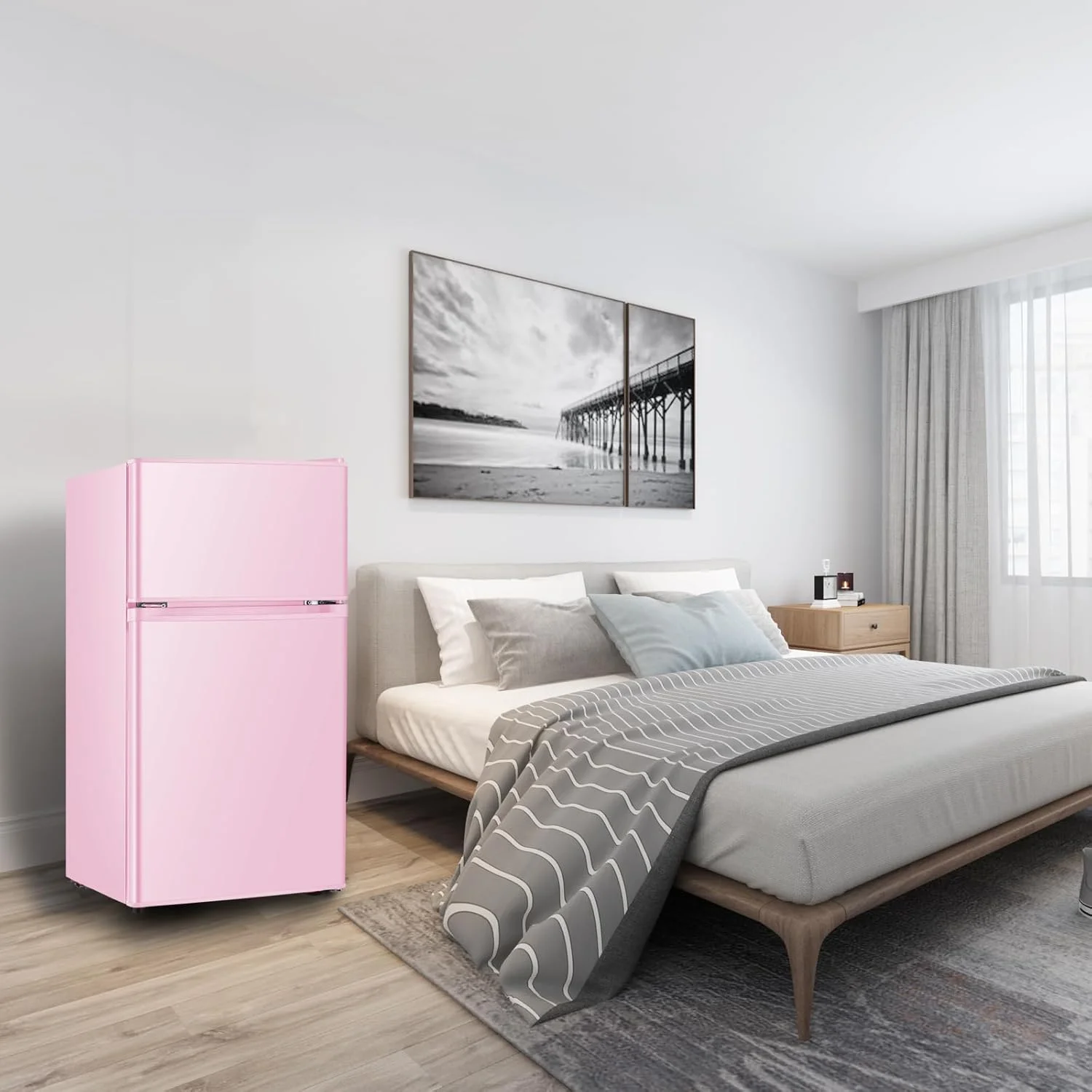 Kcpolre Pink Mini Fridge with Freezer 3.2 Cu.ft Refrigerators, Adjustable Glass Shelves, Quiet Dual Door Dorm Fridge for Bedroom, College, Office - Image 6