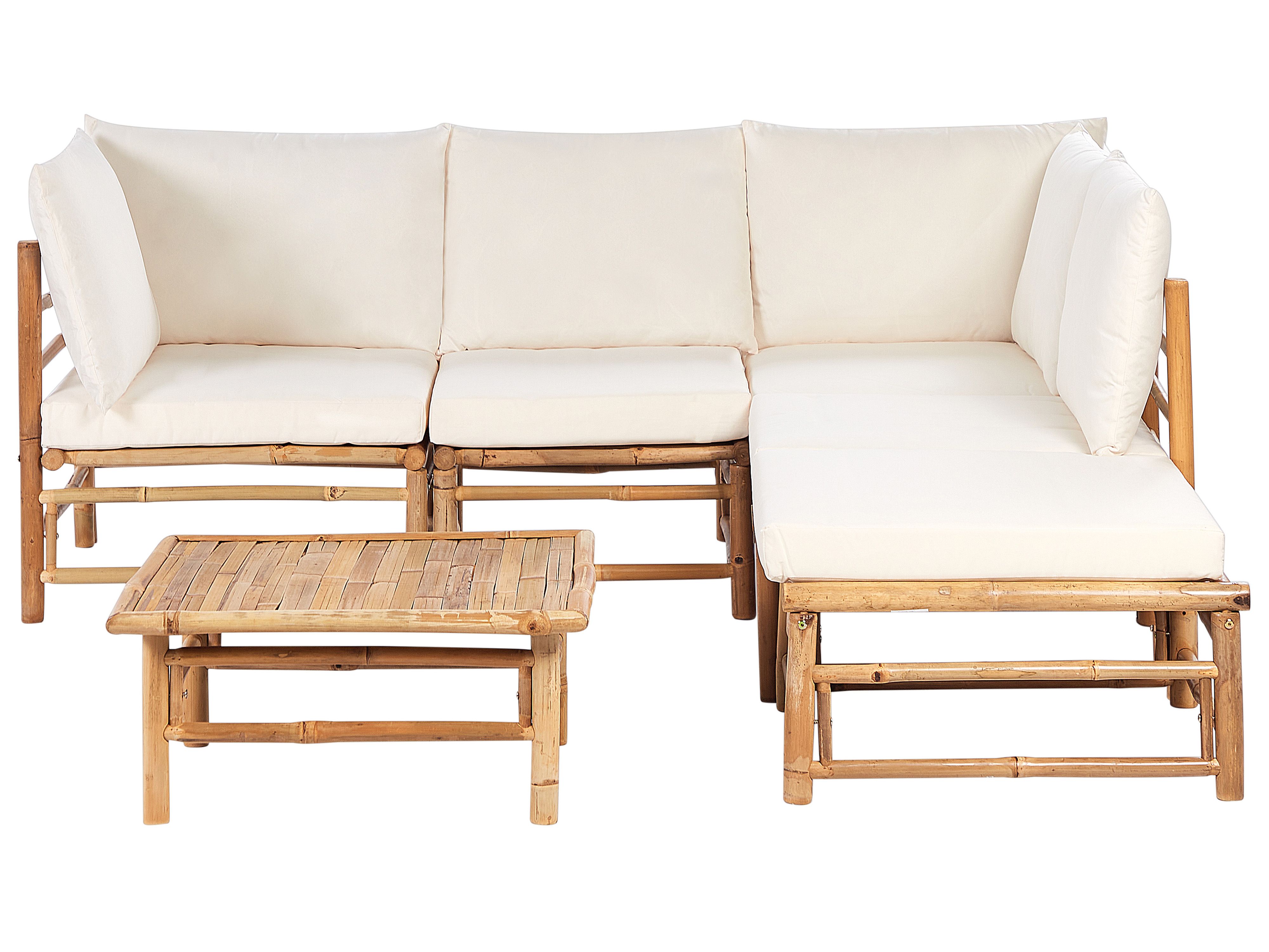 Garden Corner Sofa with Table 5 Seater CERRETO Left Hand Bamboo Off-White