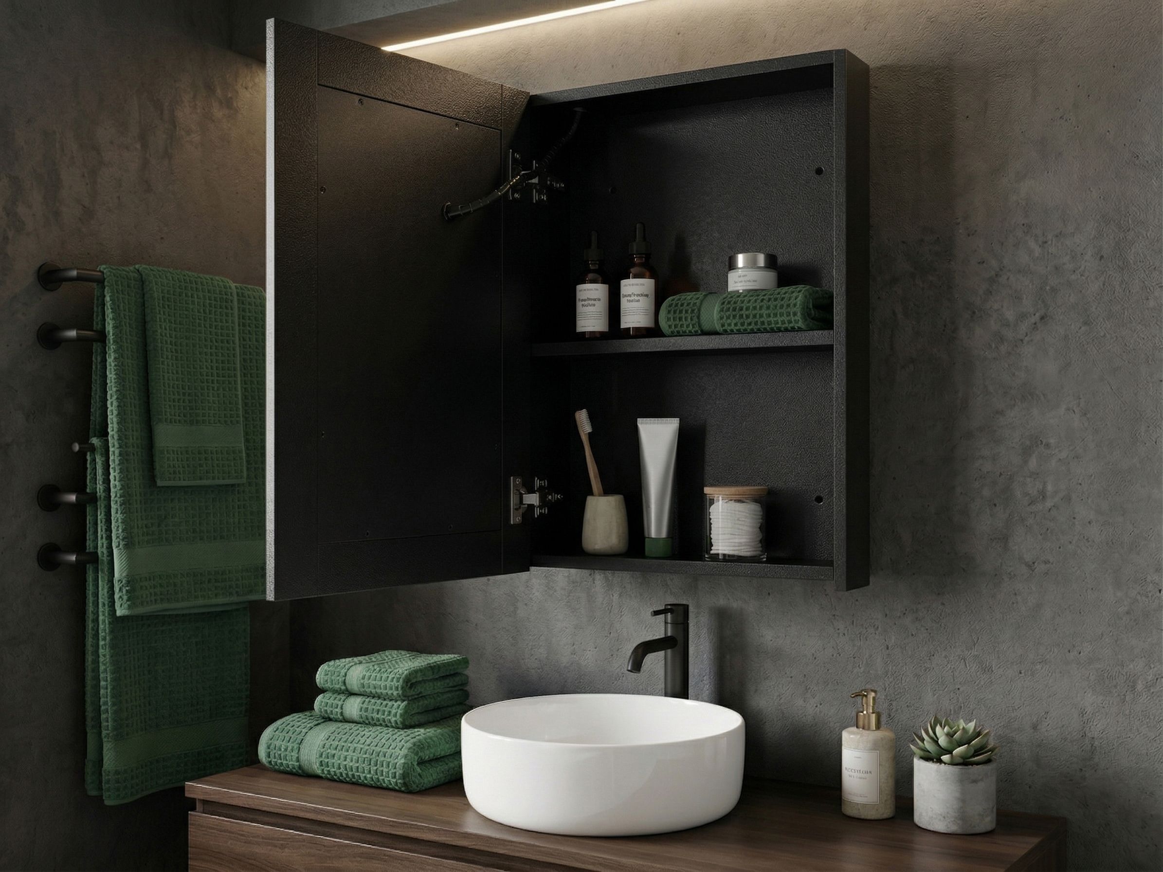 Bathroom Wall Mounted Mirror Cabinet LED MALASPINA 40 cm 60 cm Black