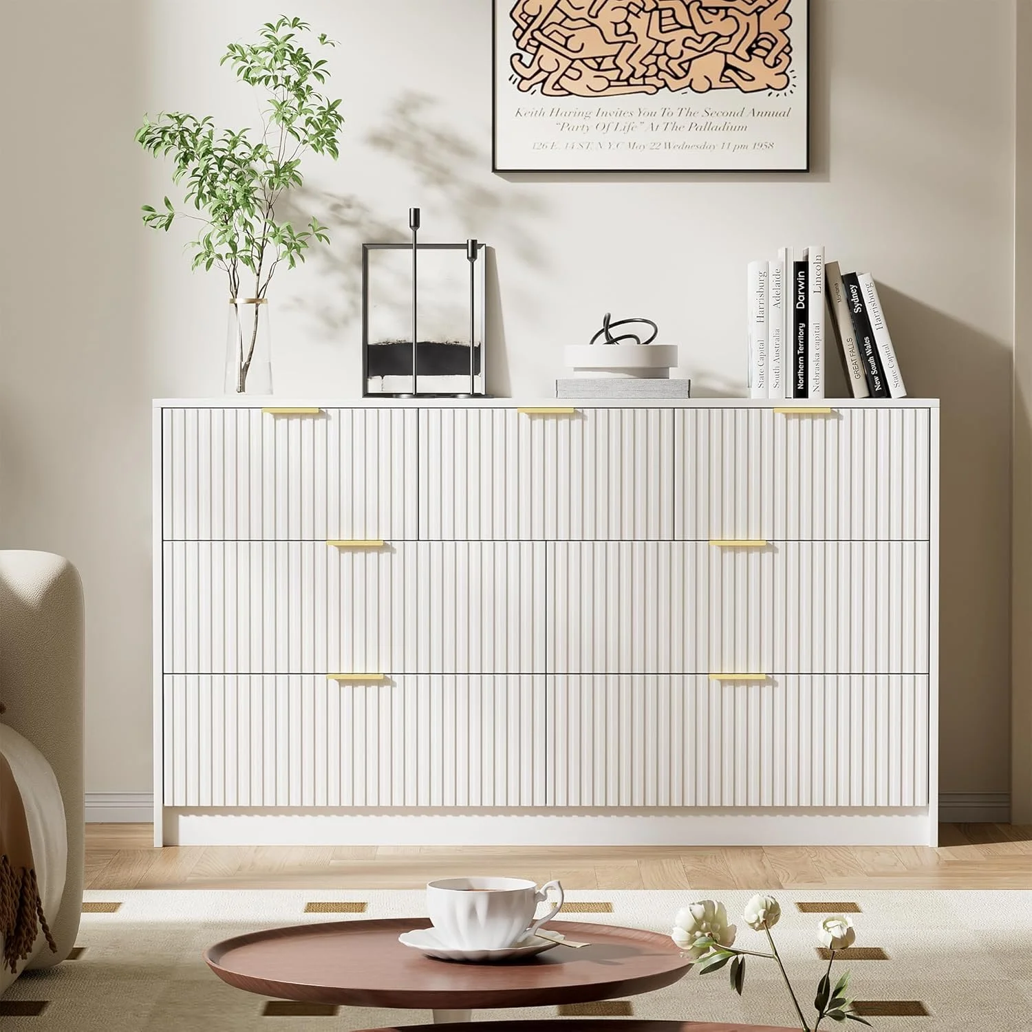 Furniway Black Dresser for Bedroom, 8 Drawer Double Dresser, Modern Chest of Drawers for Bedroom, Living Room, Entryway and Closet, 55" L x 15.7" D x 37.4" H - Image 34