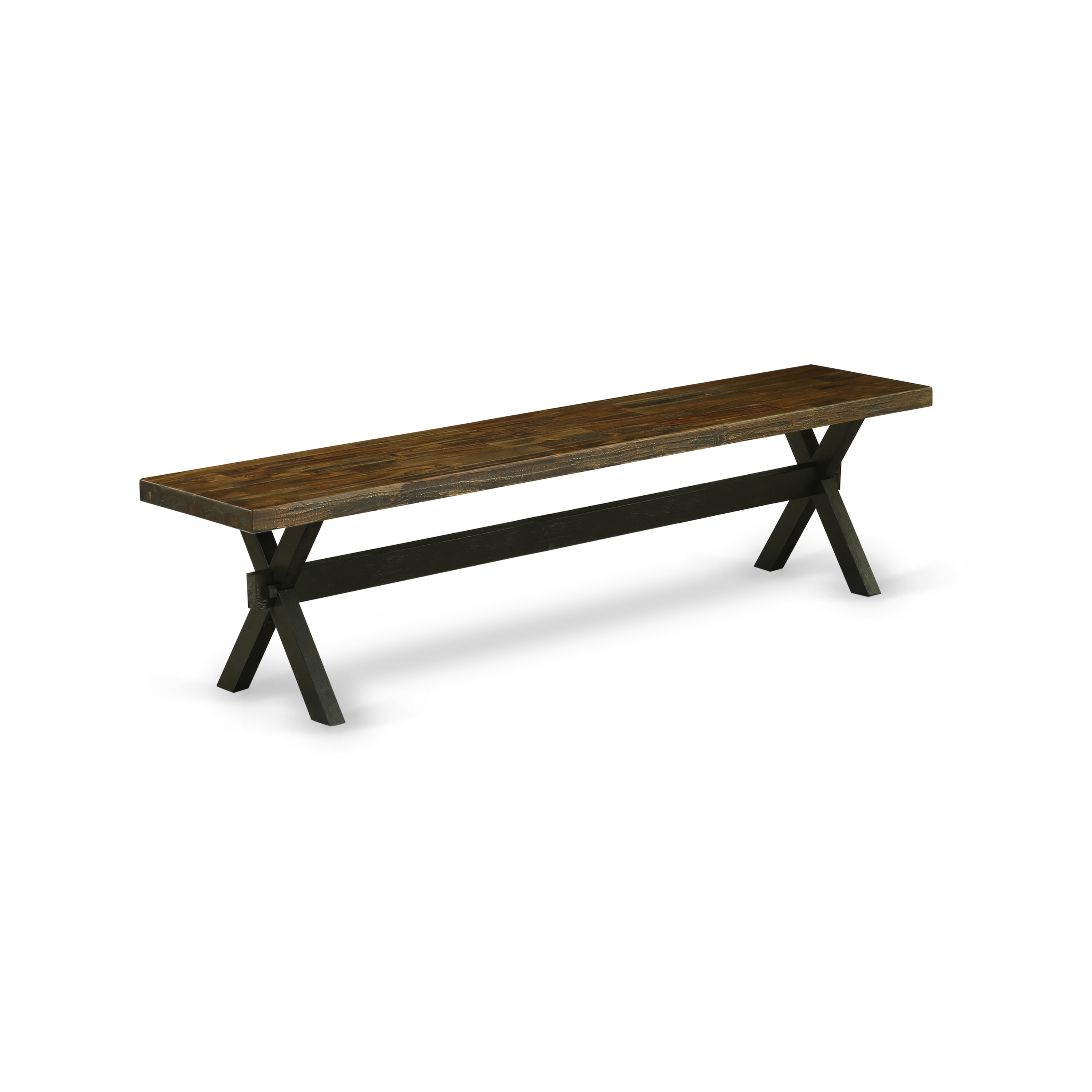 X-Style 15x72 in Dining Bench with Wirebrushed Black Leg and Distressed Jacobean 418 Top finish