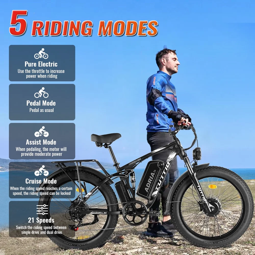 TUTTIO Adria26 5000W Electric Mountain Bike for Adults, 26" Fat Tire E-Bike for Men, 7 Speed, Max 46Mph - Image 8