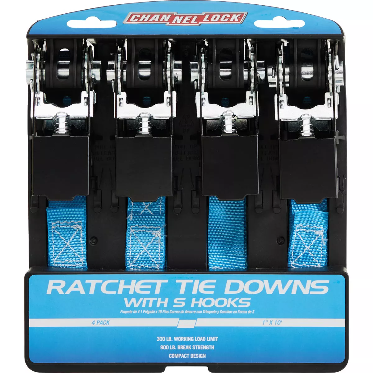 Channellock 1 In. x 10 Ft. Ratchet Tie Down With S Hooks (4-Pack)
