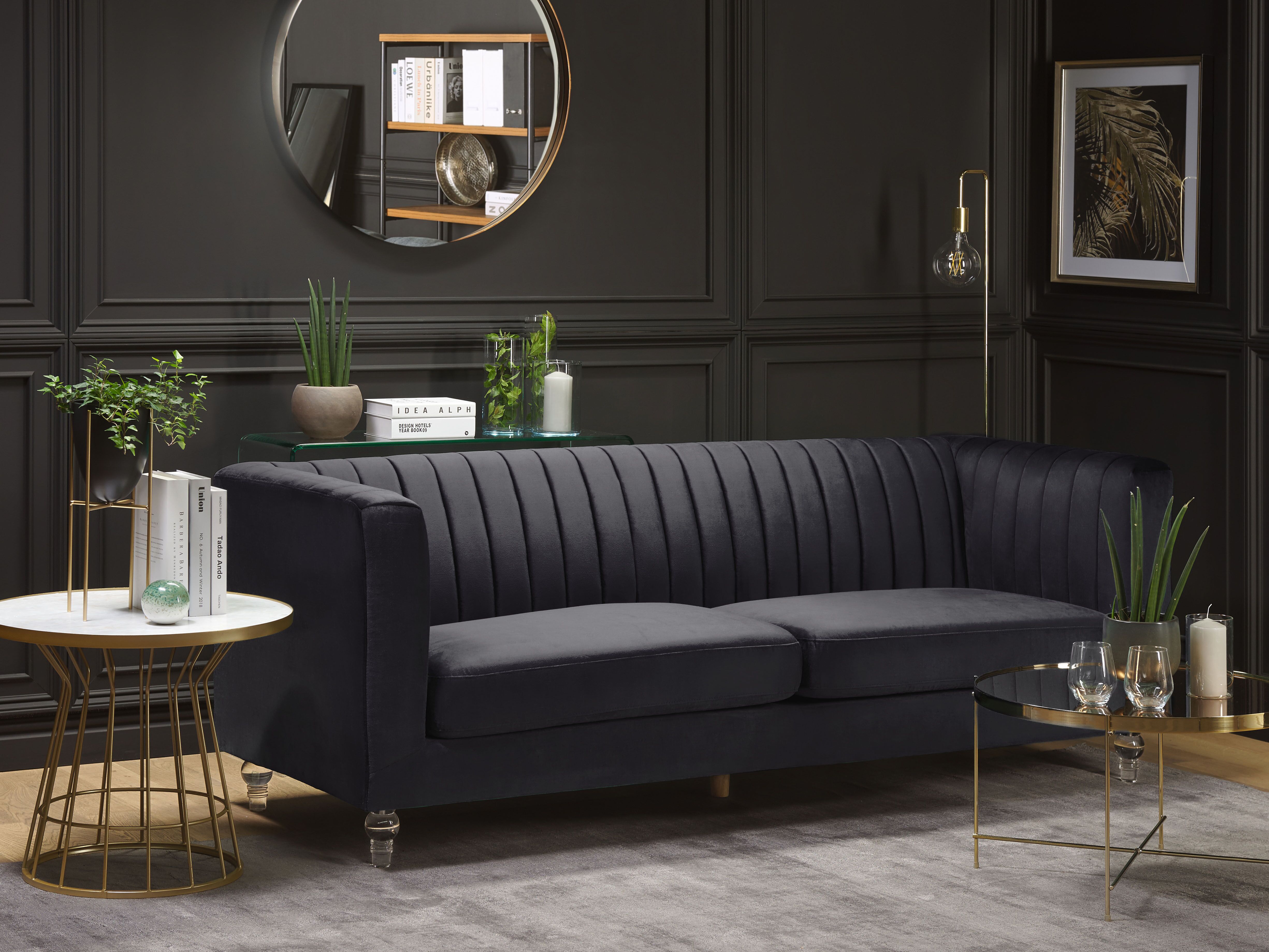 Sofa 3 Seater ARVIKA Velvet Black