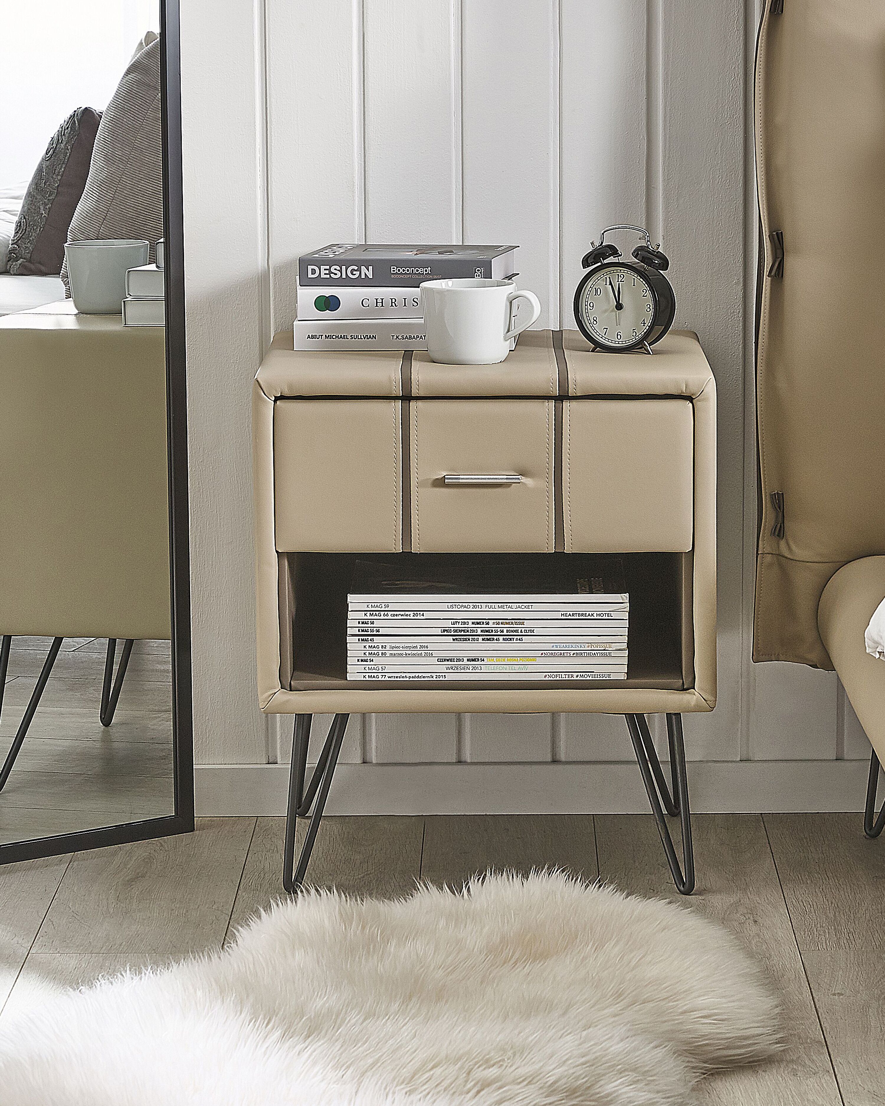 1 Drawer Bedside Table BETIN Faux Leather Beige