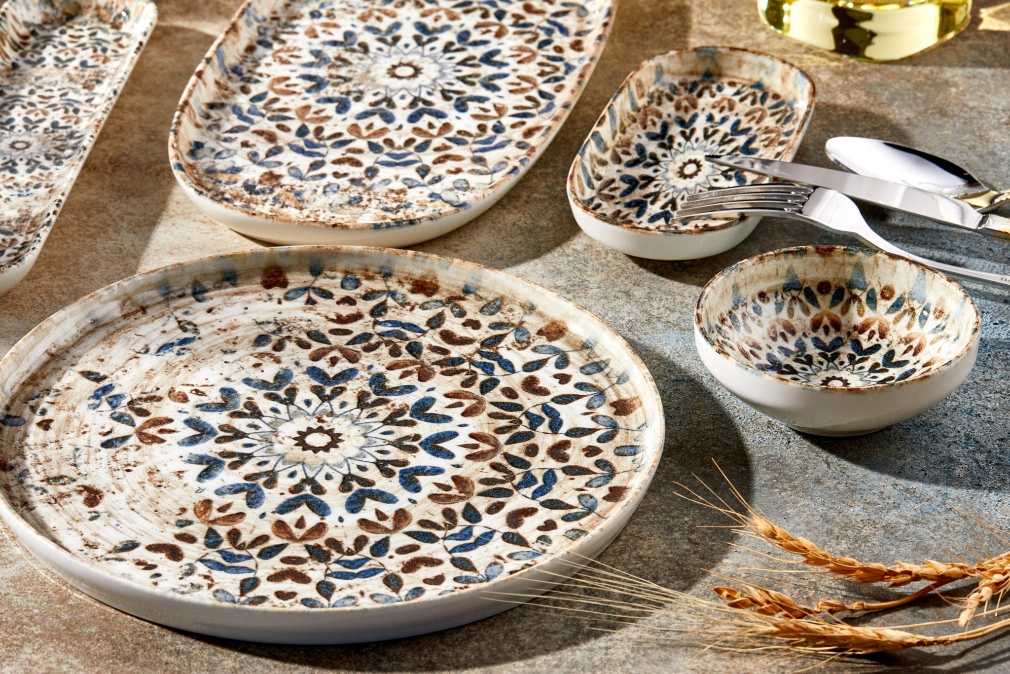 Rinart Gebaksbord - Aztec - Porselein - 17 cm - set van 6